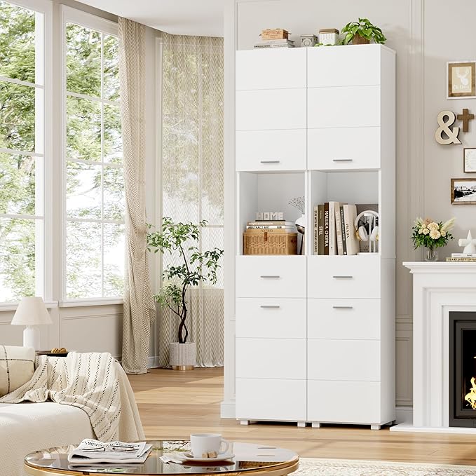 Tall Bathroom Storage Cabinet 2 Doors Drawer White 180cm