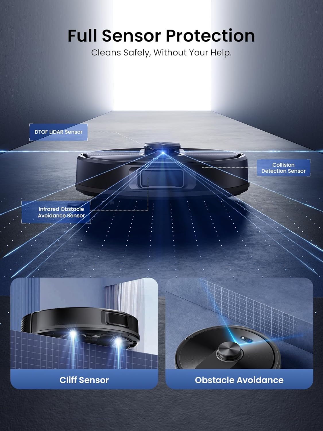Robot Vacuum Mop 8000Pa LiDAR Mapping App Voice Control 200Min
