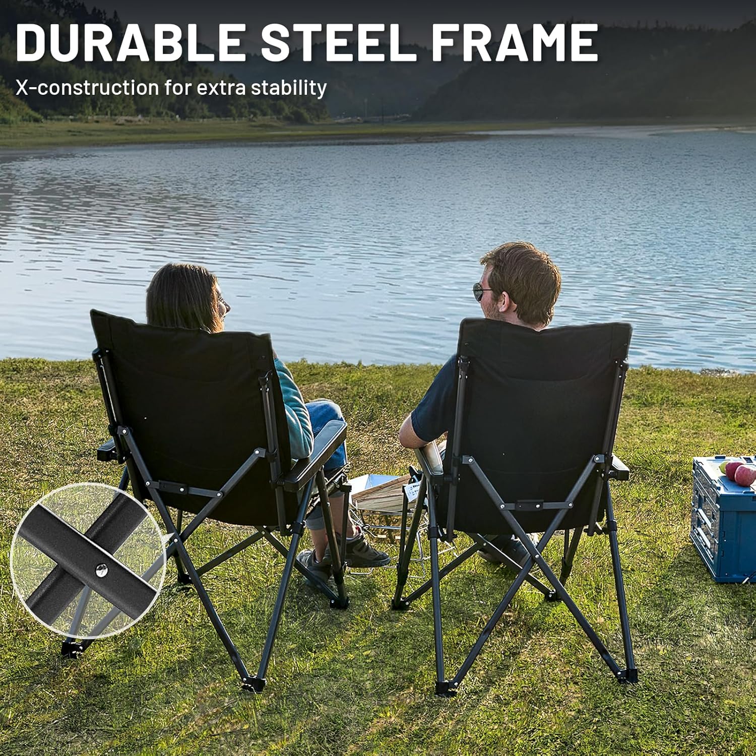 Heavy Duty Reclining Camping Chair 260kg Foldable Padded Seat