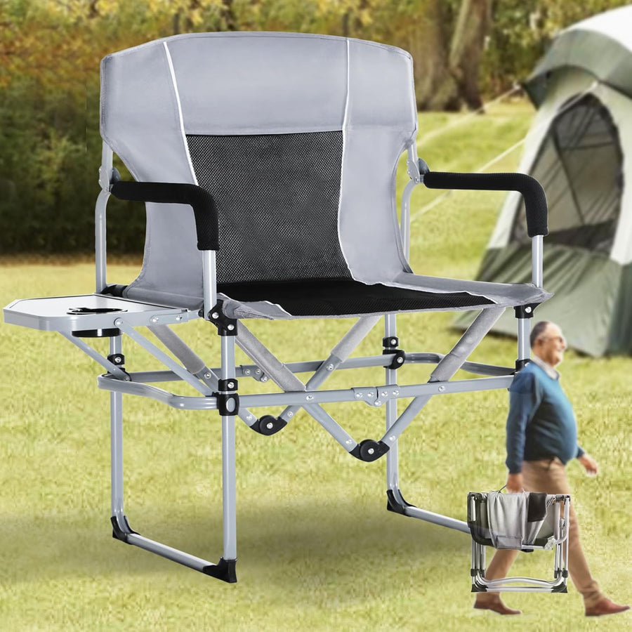 Oversized Directors Camping Chair with Side Table Grey