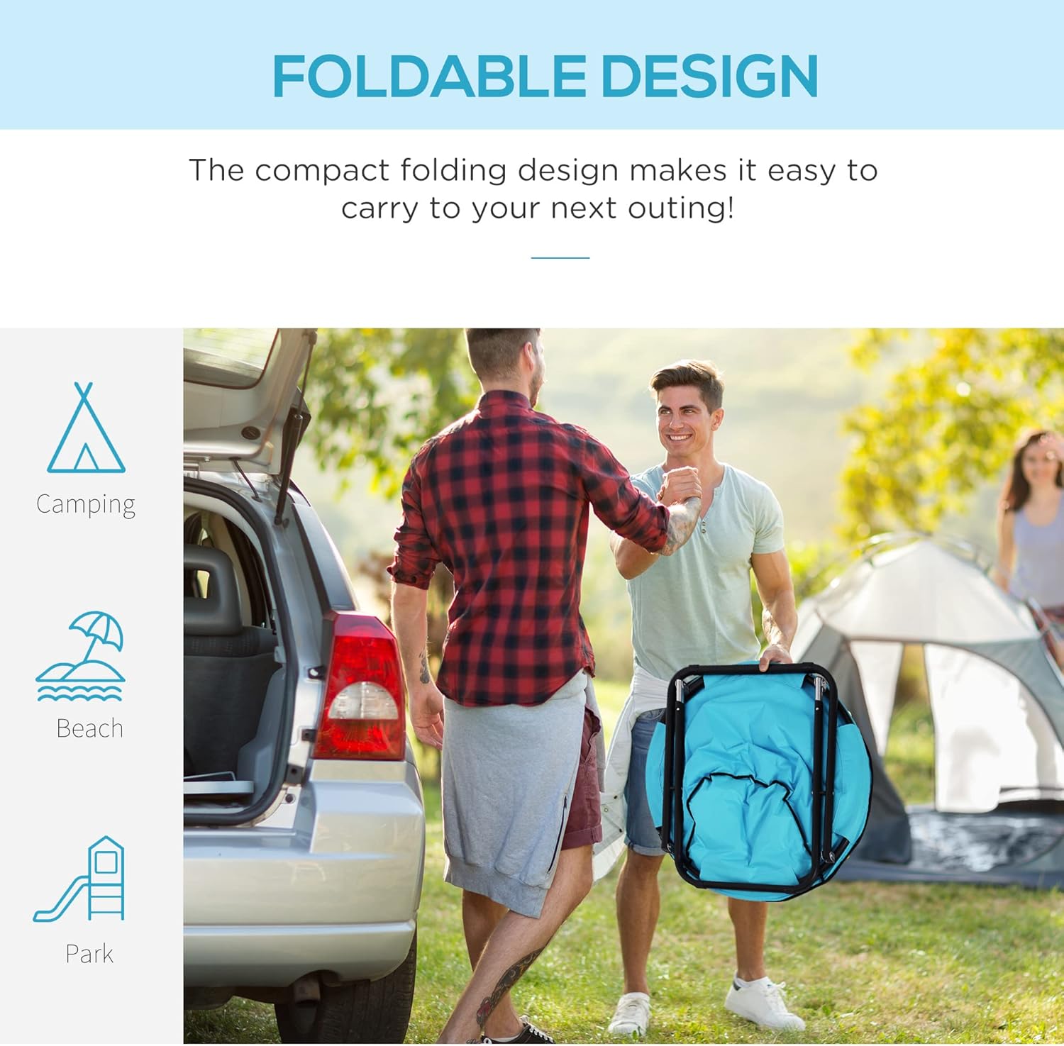 Oversized Moon Camping Chair Padded Folding Outdoor Seat Blue