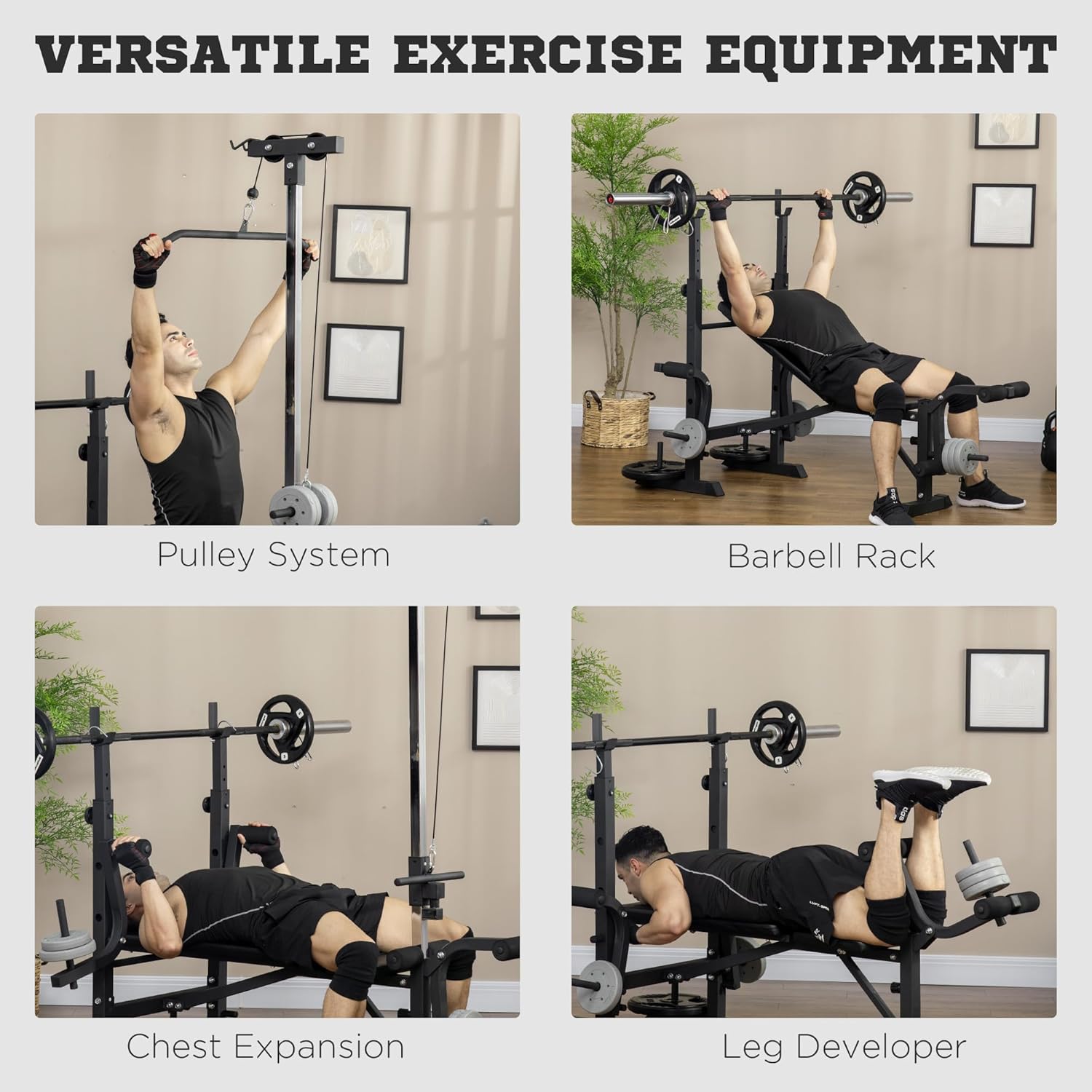 Adjustable Weight Bench Home Gym Set Squat Rack Pulley System