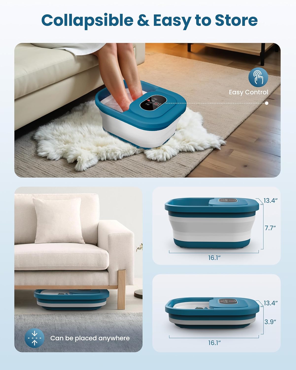 Foldable Heated Foot Spa Bath Bubble Massage Rollers Timer