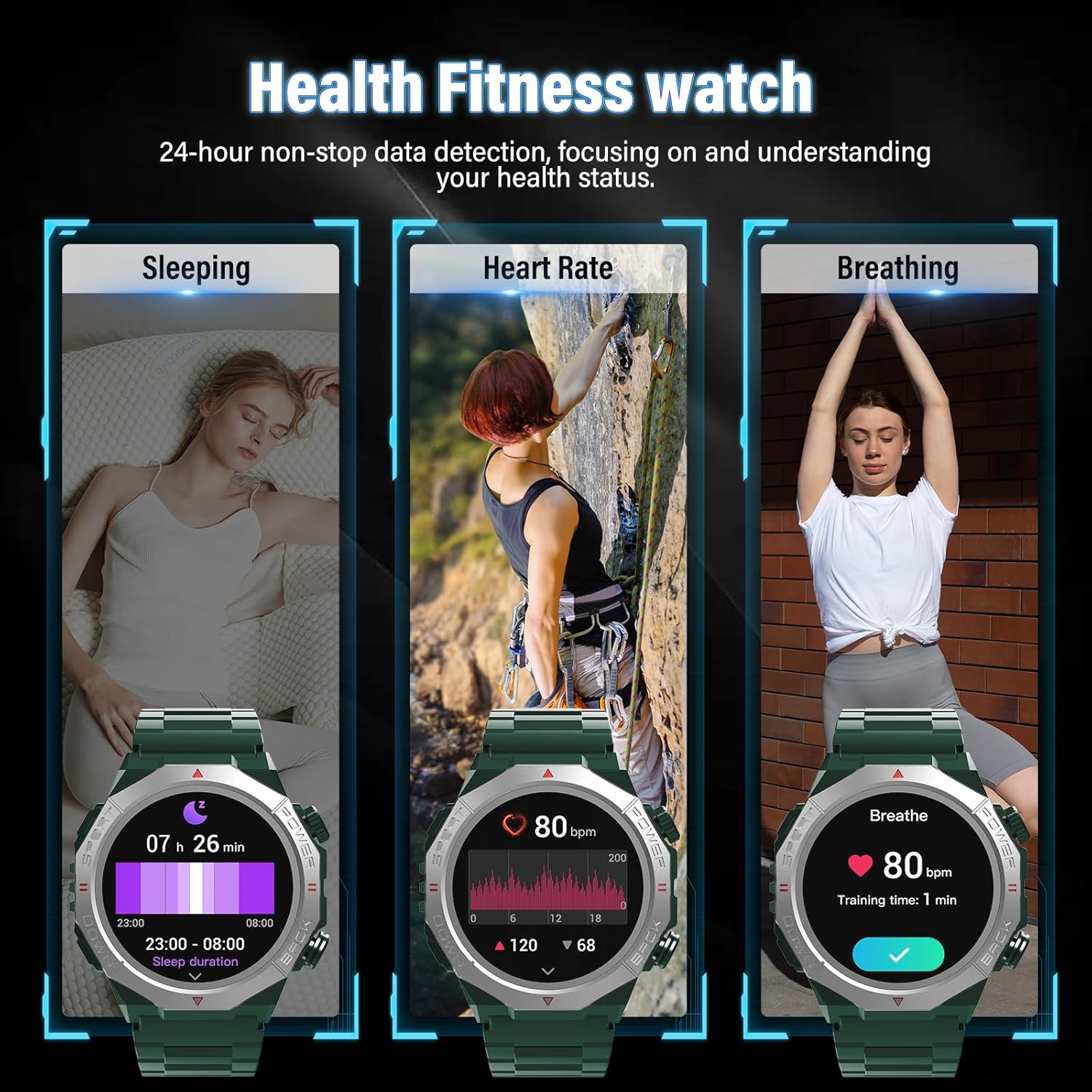 Military Smart Watch Green Bluetooth Call Fitness