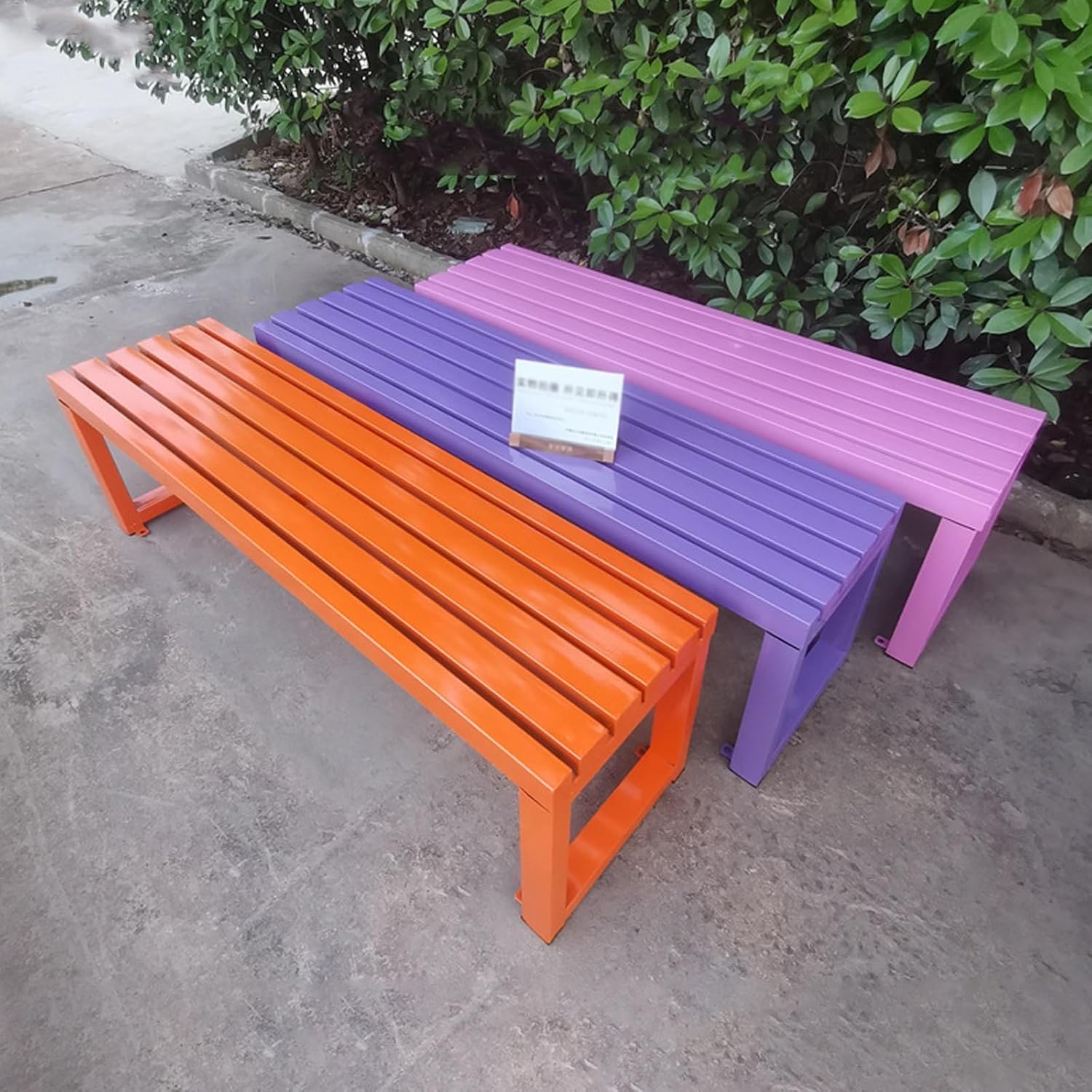 Metal Garden Bench 3 Seater Backless Outdoor Patio Seat 100cm Red