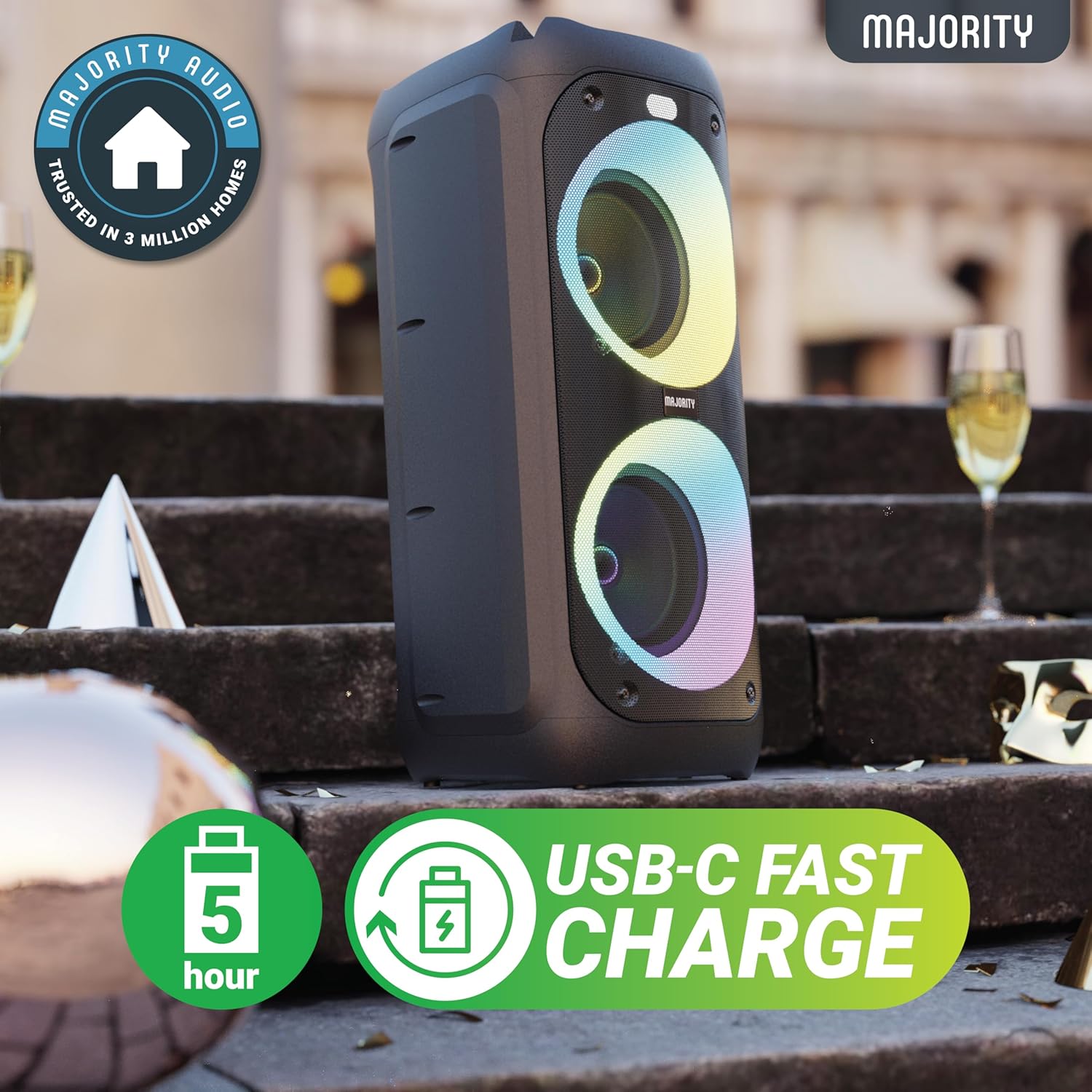 Bluetooth Party Speaker 100W Portable LED Lights Karaoke Mic