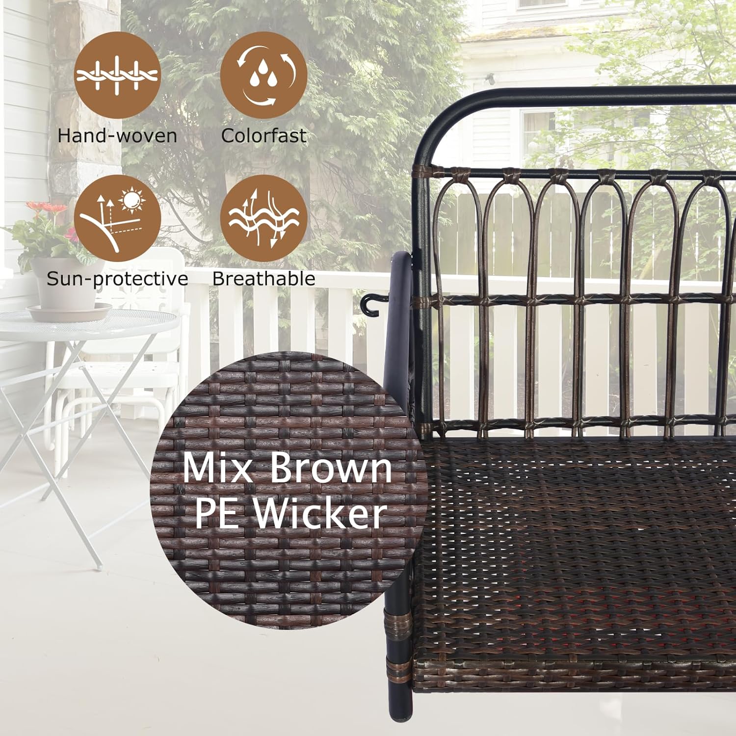 2 Seater Rattan Hanging Swing Bench Cushion Pillows