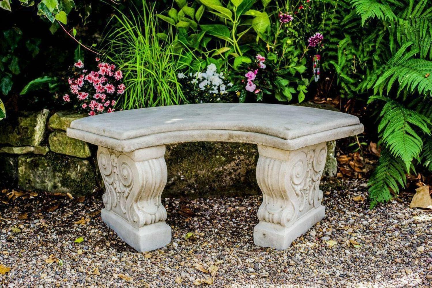 Stone Garden Bench Curved Georgian Style Outdoor Patio Seat