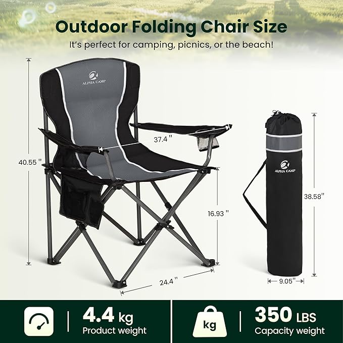 Oversized Folding Camping Chair High Back 160KG Portable Grey