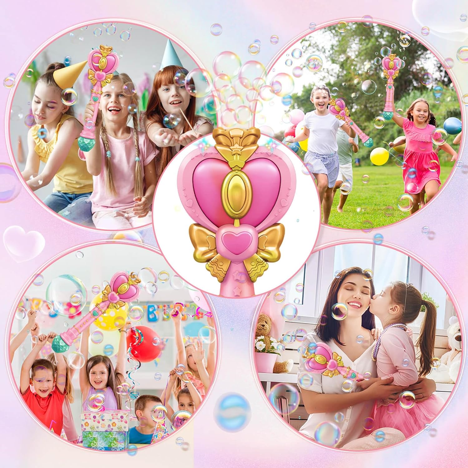 Princess Bubble Wand LED Music Girls Party Toy Pink