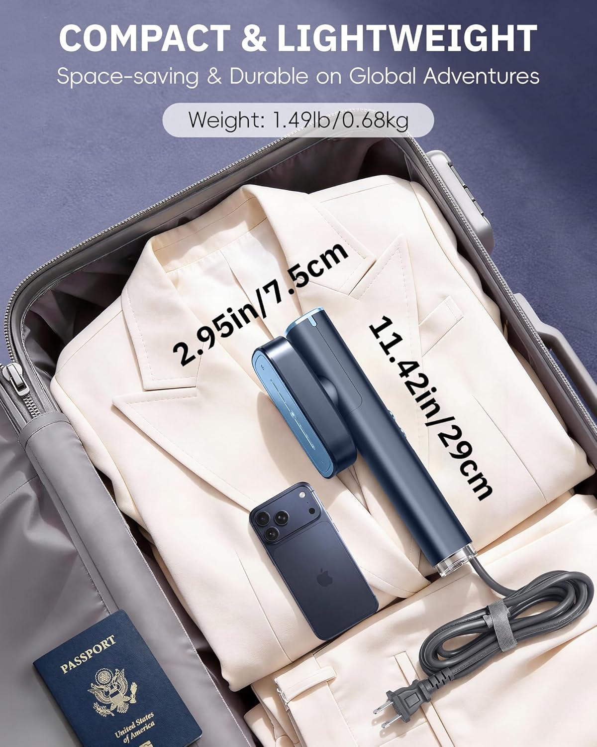 Travel Garment Steamer Dual Voltage 3in1 1000W Portable