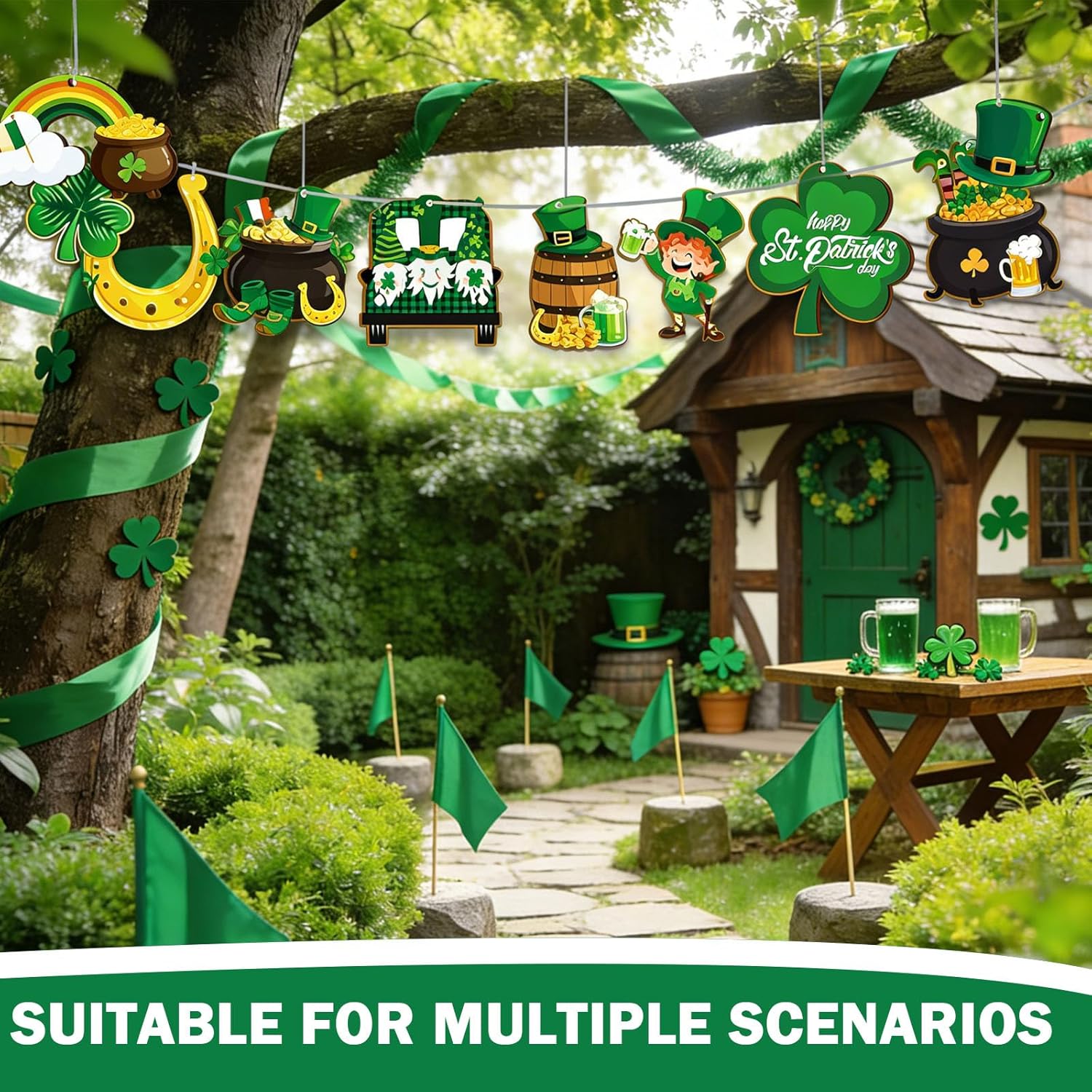 St Patricks Day Gnome Hanging Ornaments 36pcs Wooden Decor Set
