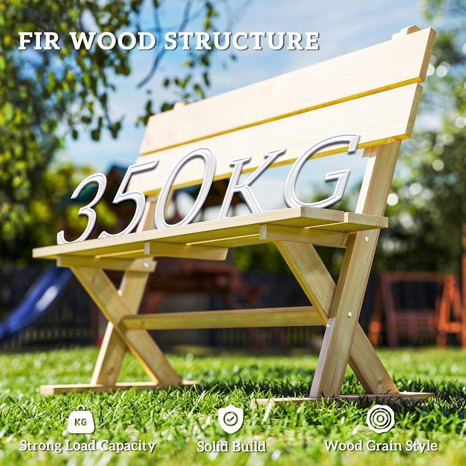 2 Seater Wooden Garden Bench Fir Wood Patio Park Outdoor Seat
