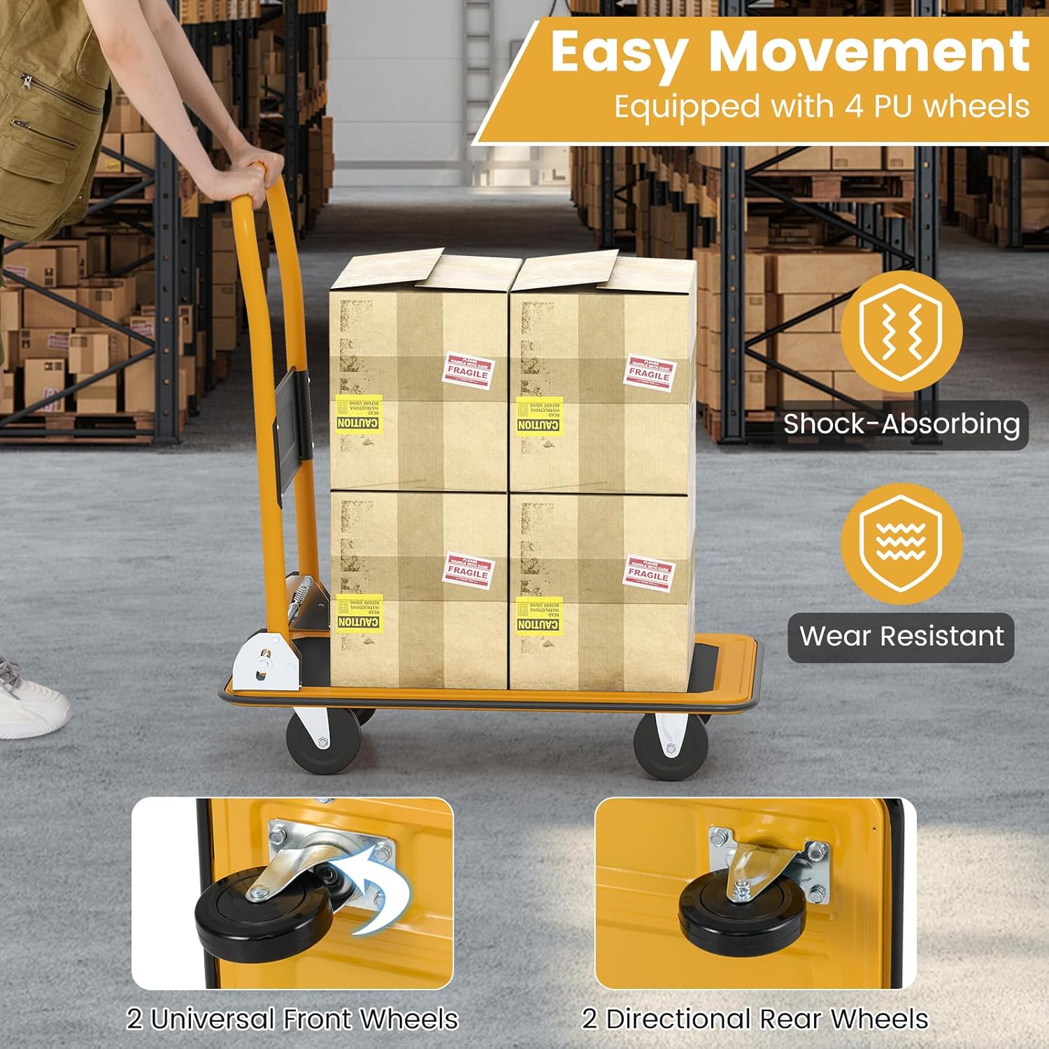 Portable 150KG Flatbed Push Cart Folding Platform Truck