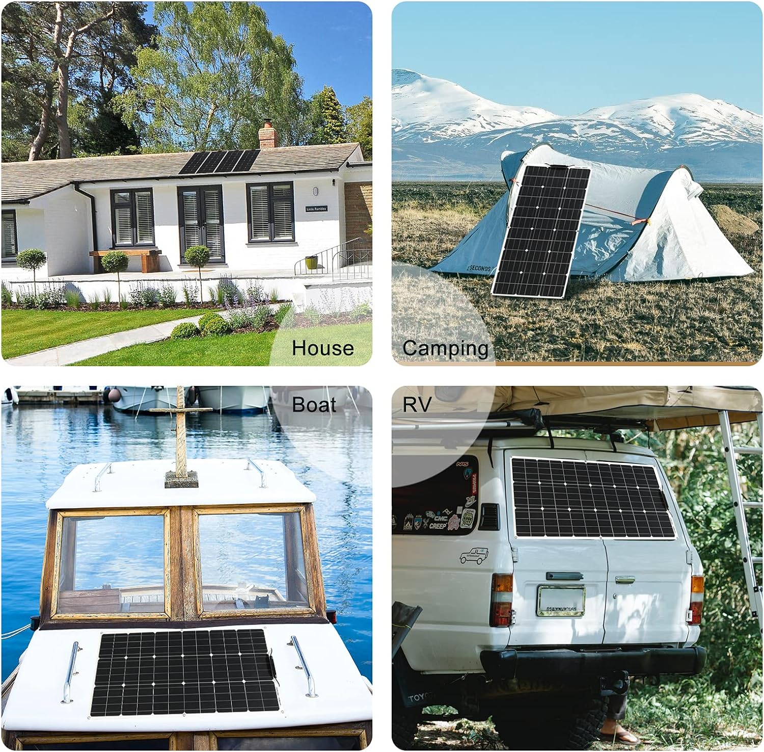 100W Flexible Solar Panel Portable Lightweight High Efficiency RV Boat