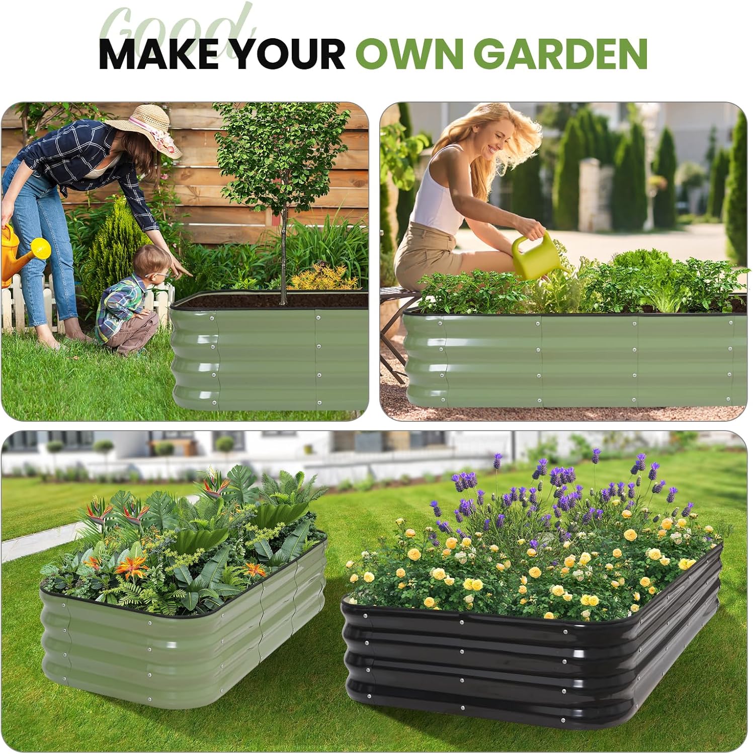 Adjustable Metal Raised Garden Bed Kit Green 3 In 1