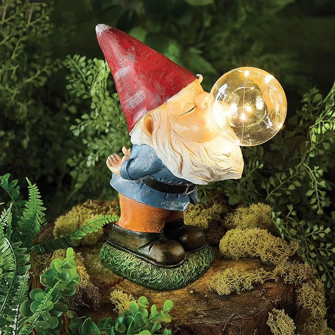 Solar Garden Gnome Bubble Light 26cm Resin Outdoor Decor