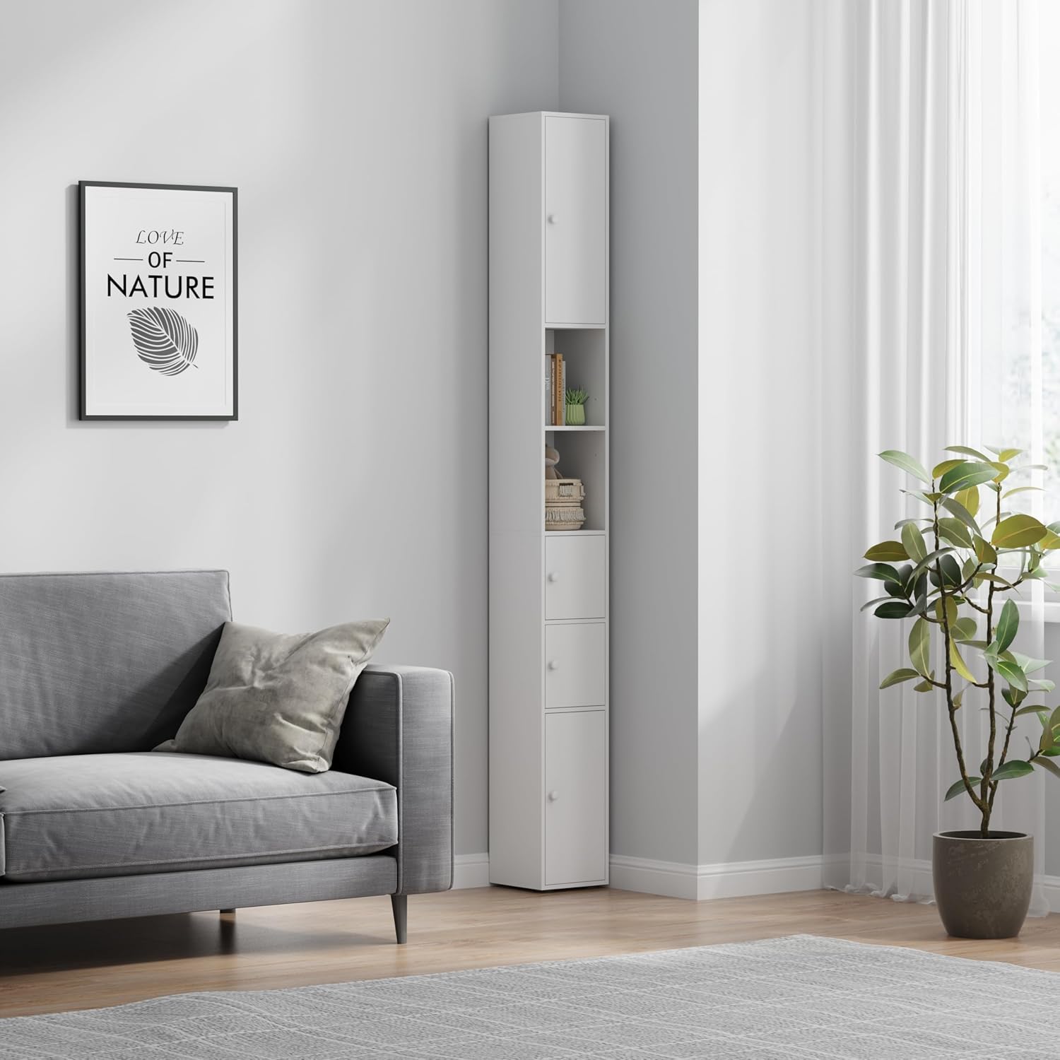 Tall Slim Corner Storage Cabinet 180cm Shelf Door Unit