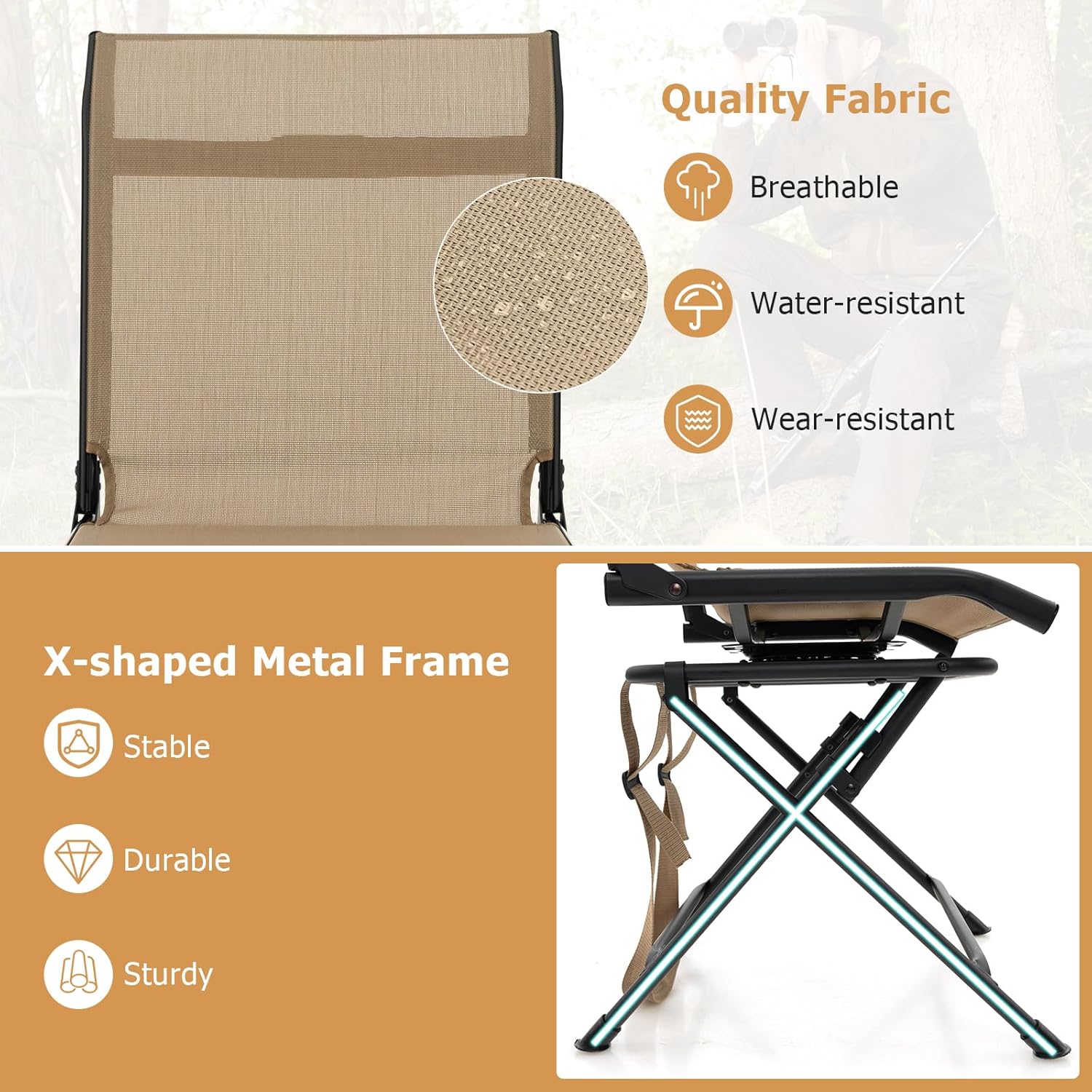 360 Swivel Folding Hunting Chair Mesh Back Brown