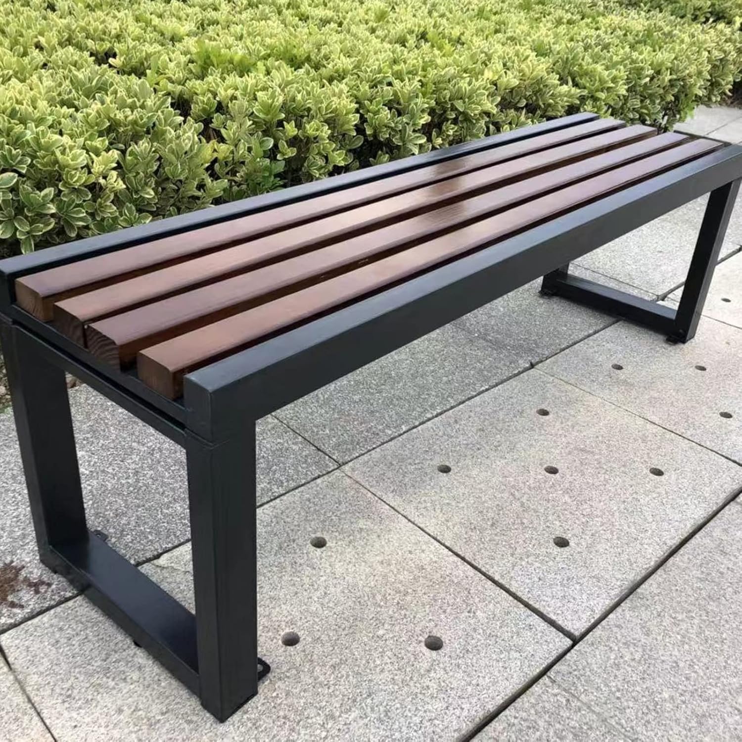 Weatherproof Outdoor Garden Bench Steel Wood Patio Seat 100x40x45cm