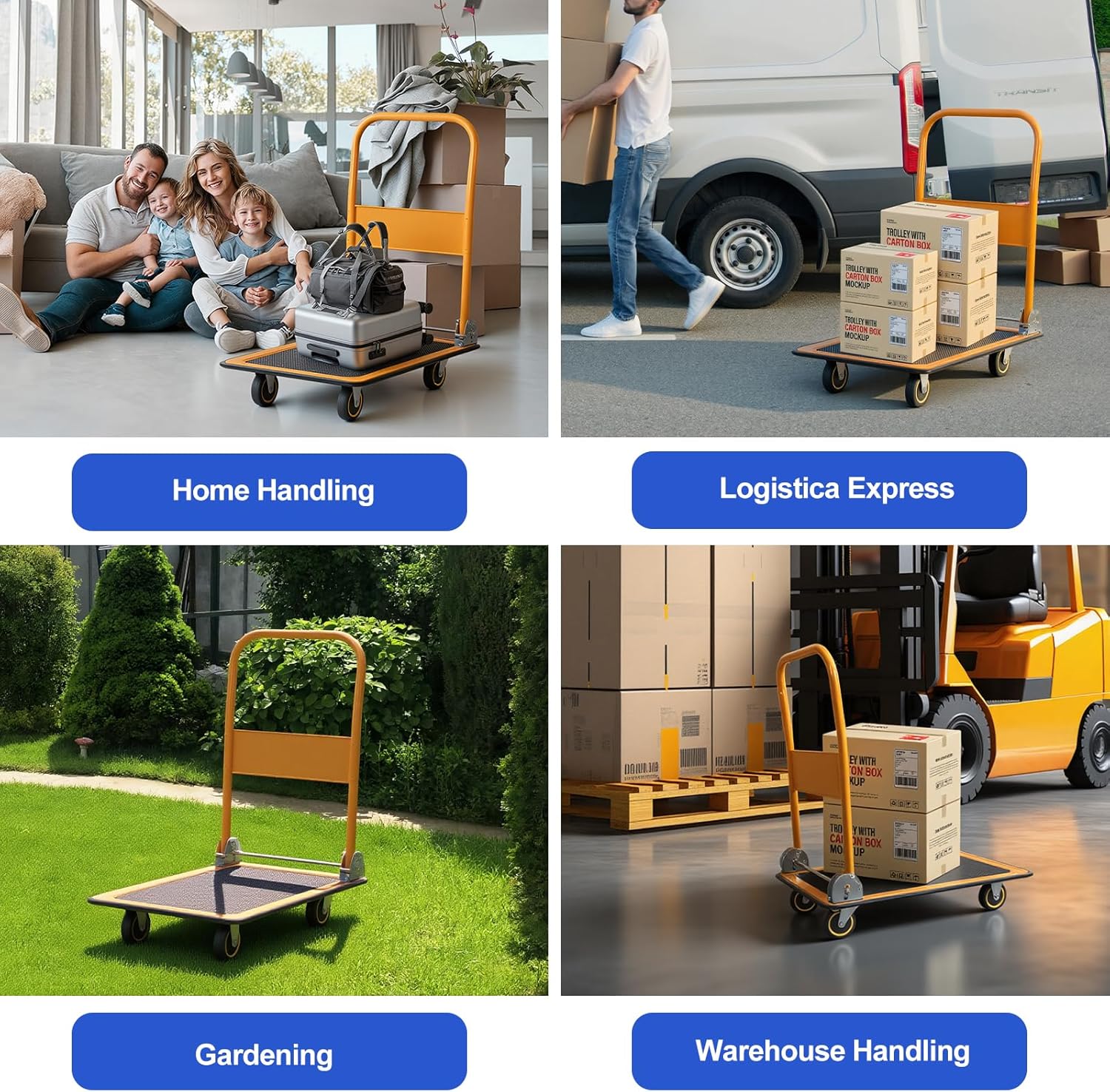 Heavy Duty Foldable Platform Trolley 150KG Push Hand Cart Yellow