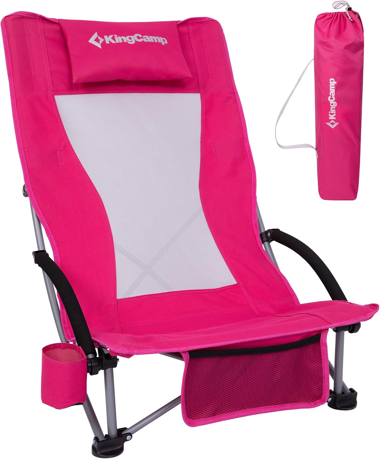 Rose Red Low Folding Beach Chair Heavy Duty Portable Mesh Seat