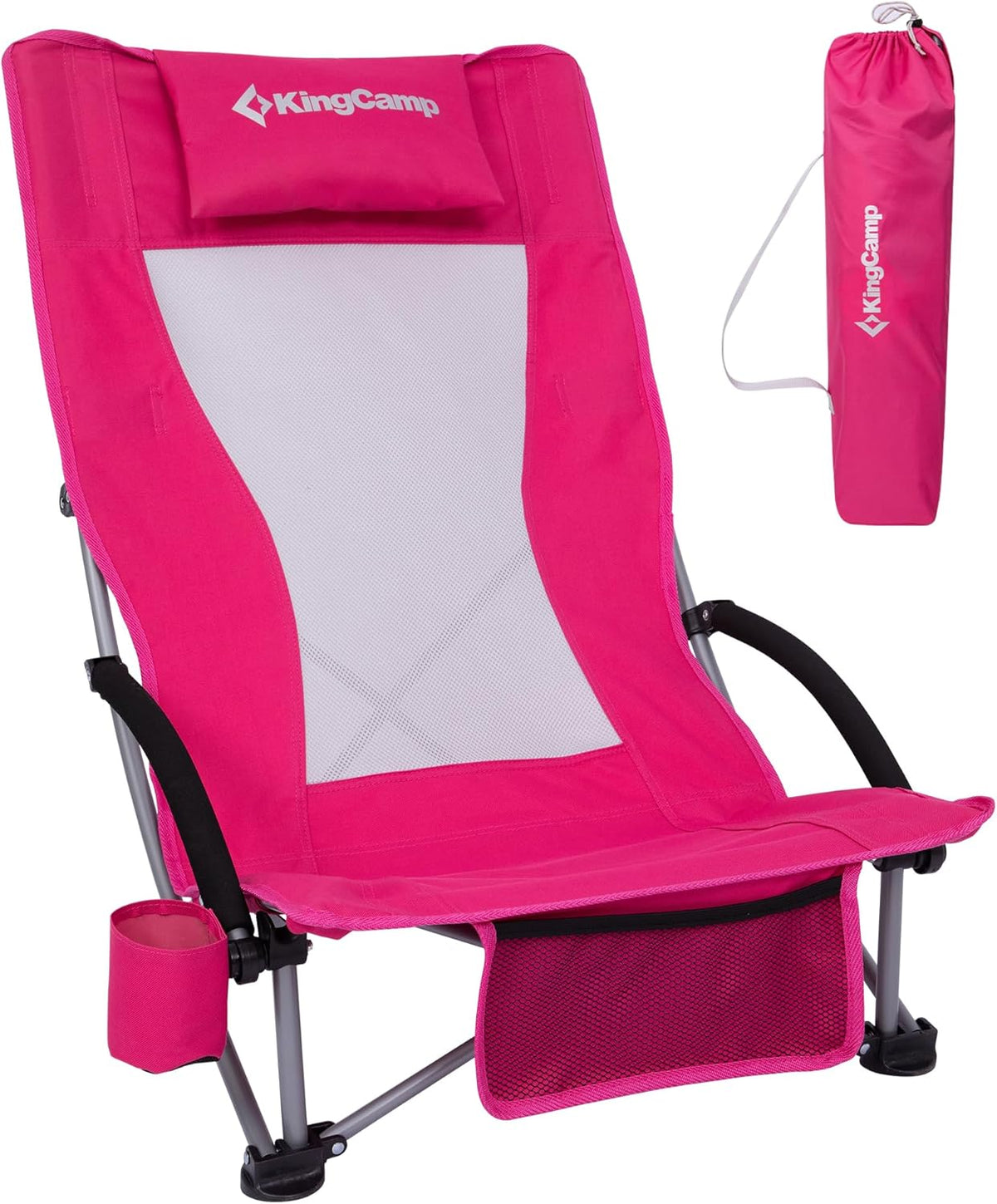Rose Red Low Folding Beach Chair Heavy Duty Portable Mesh Seat