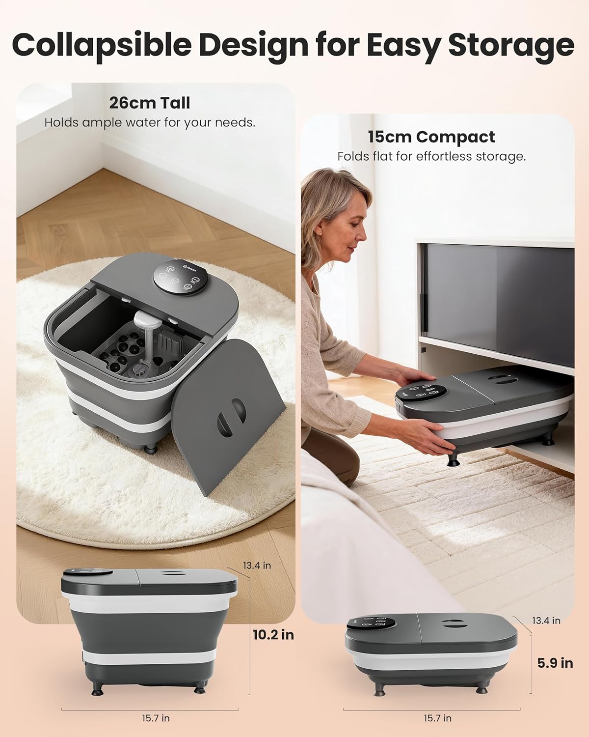 Foot Spa Massager Heat Waterfall Spray Rollers LED Timer Bath