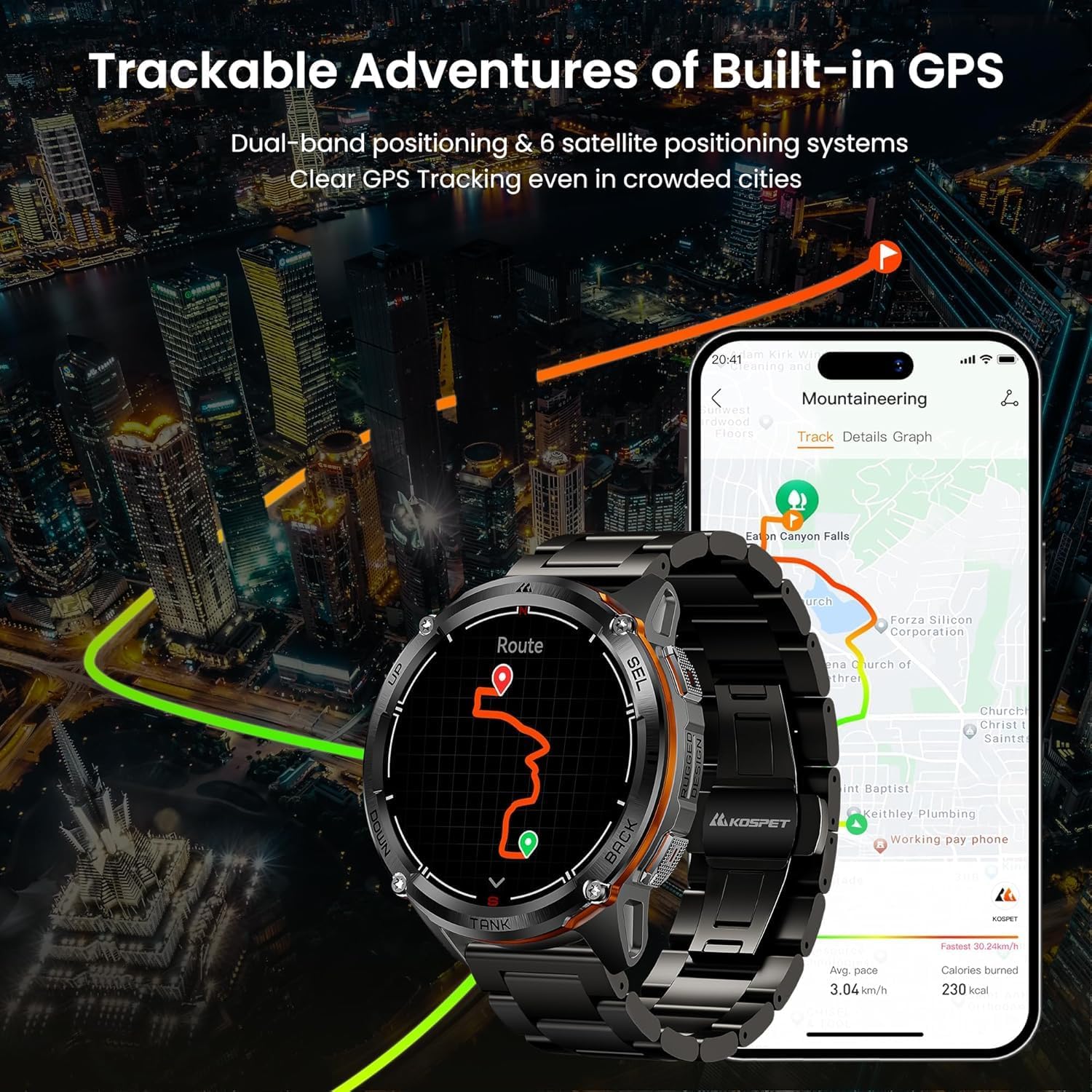 Rugged GPS Smart Watch AMOLED Metal Strap 170 Sport