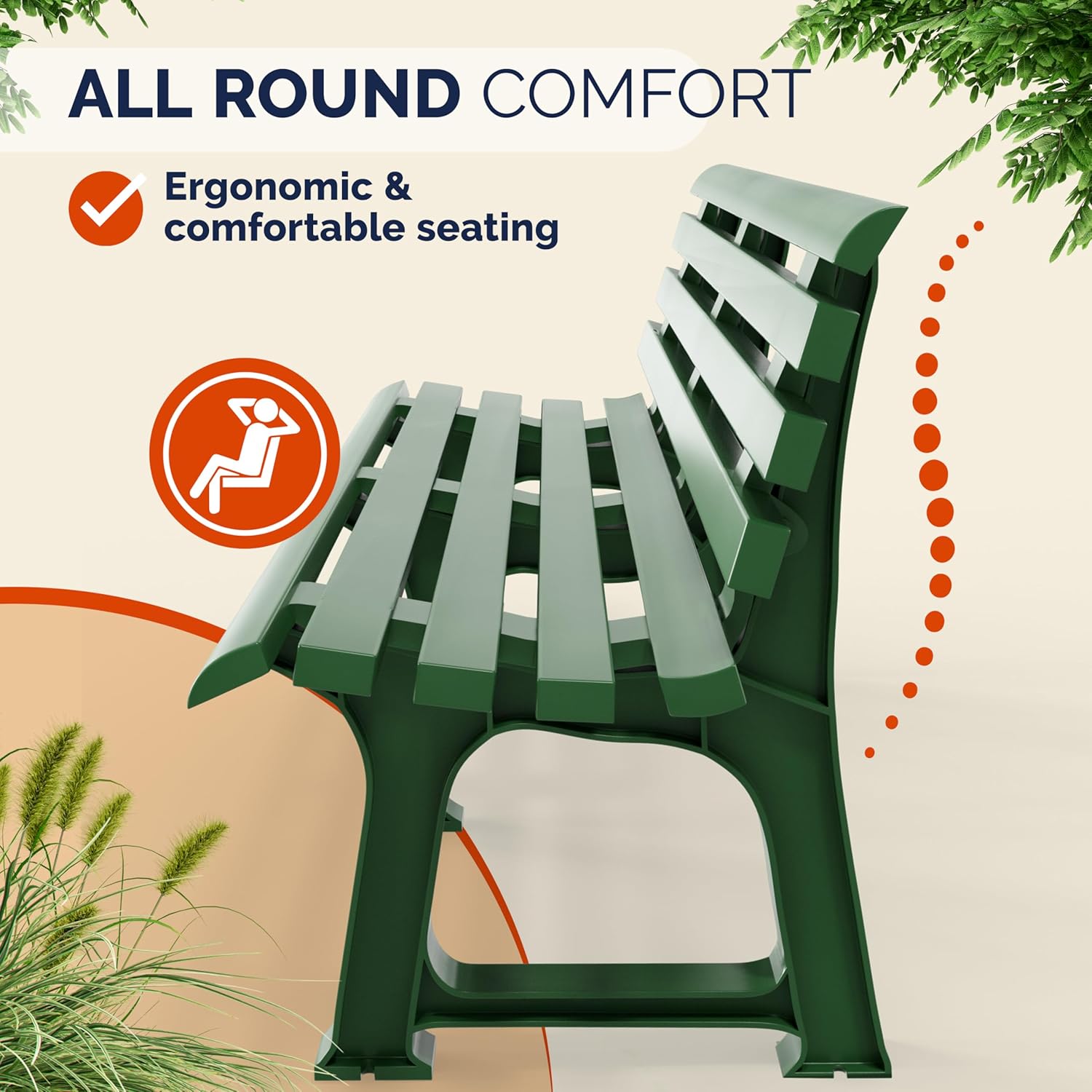 3 Seater Outdoor Plastic Garden Bench Patio Deck Seat Green