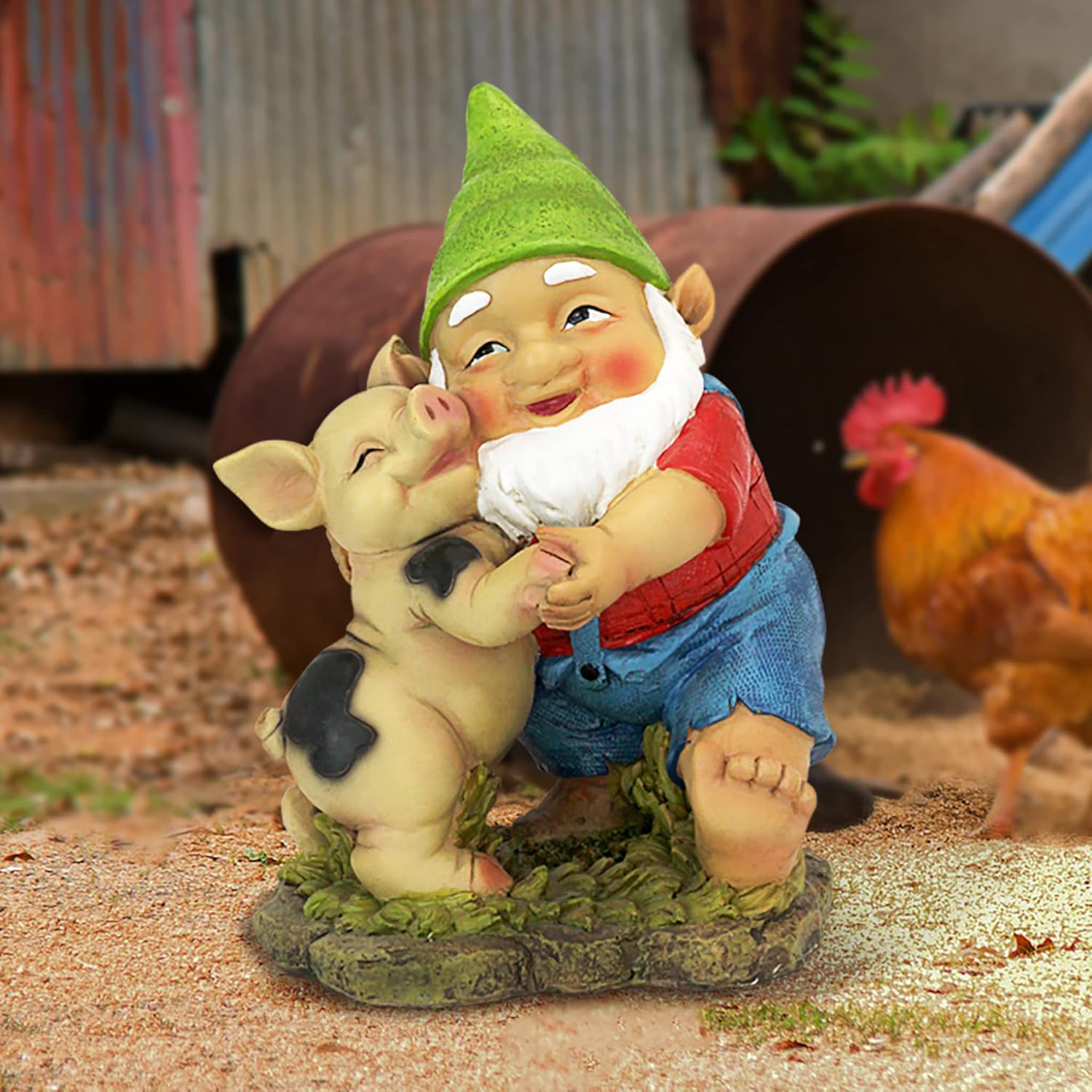 Happy Pig Gnome Statue Resin Garden Decor Outdoor Figurine