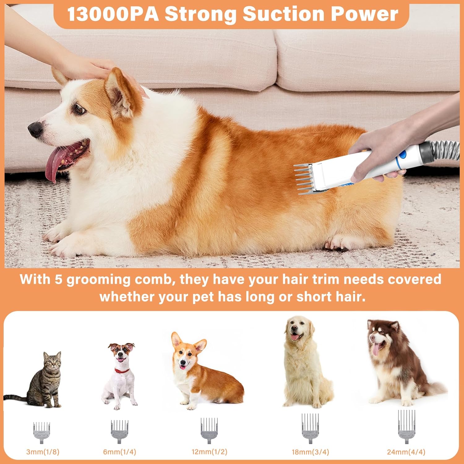 Pet Grooming Vacuum 13000Pa Dog Hair Remover 2.8L Kit