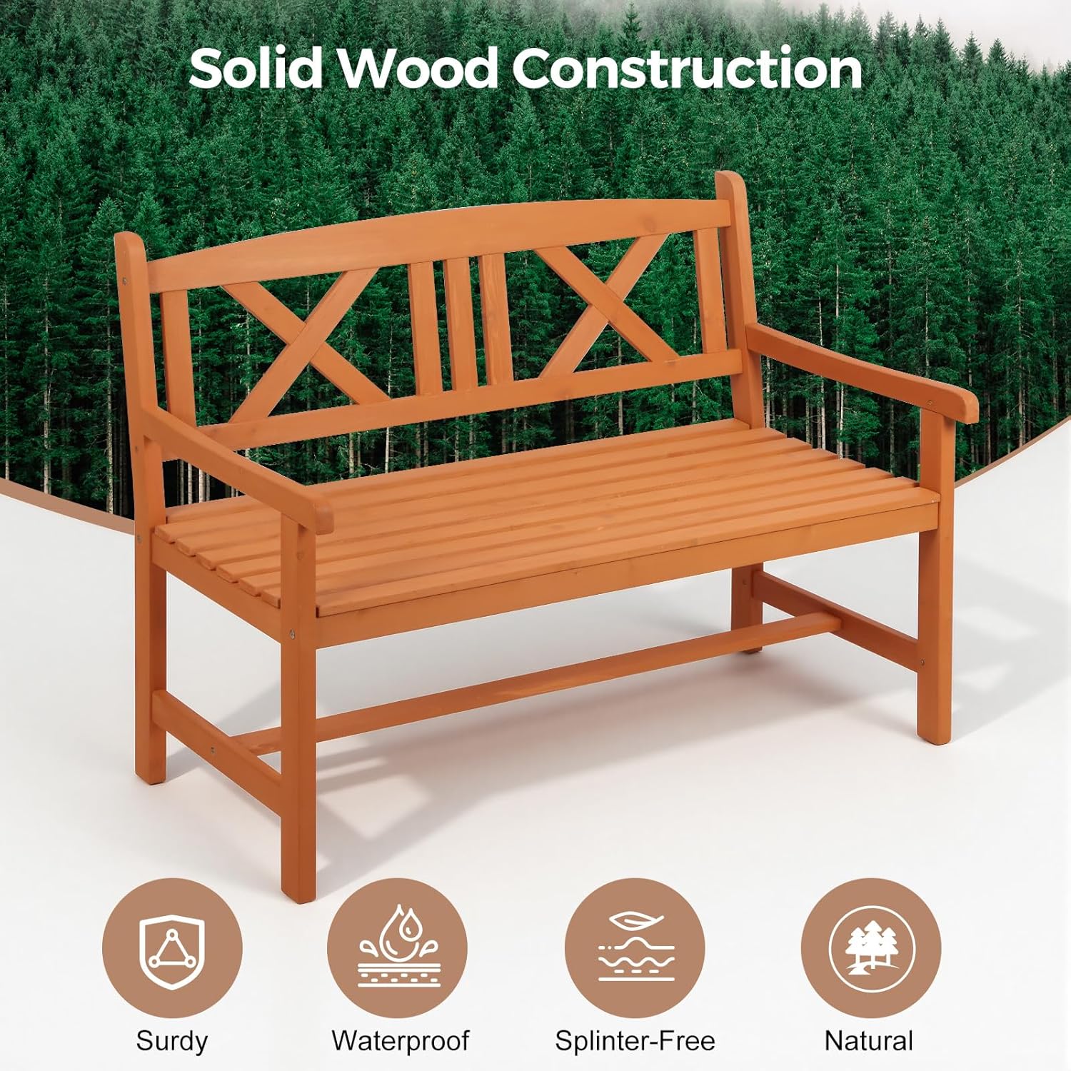2 Seater Wooden Garden Bench Patio Seat w/Backrest Armrests