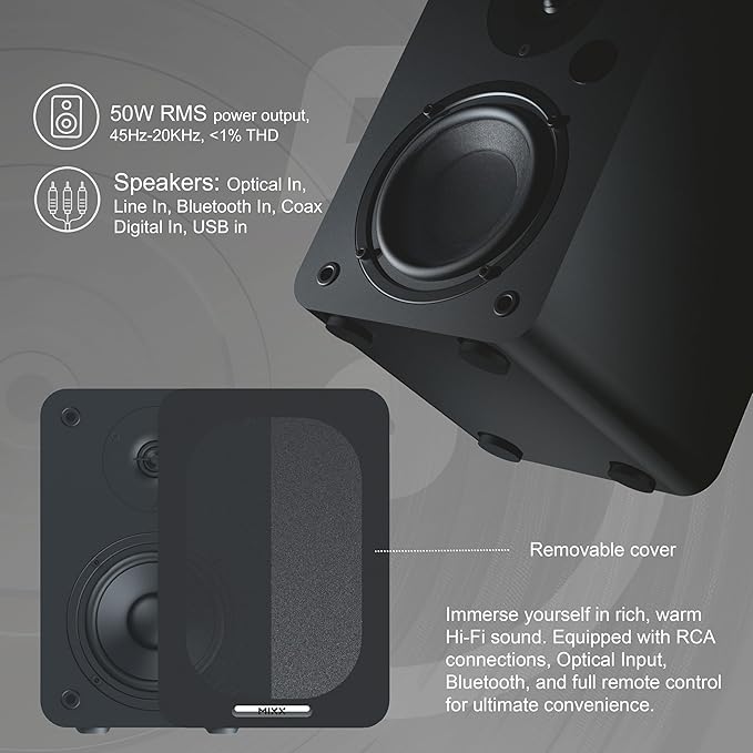 Bluetooth Vinyl Record Player HiFi Turntable 50W Speakers Black