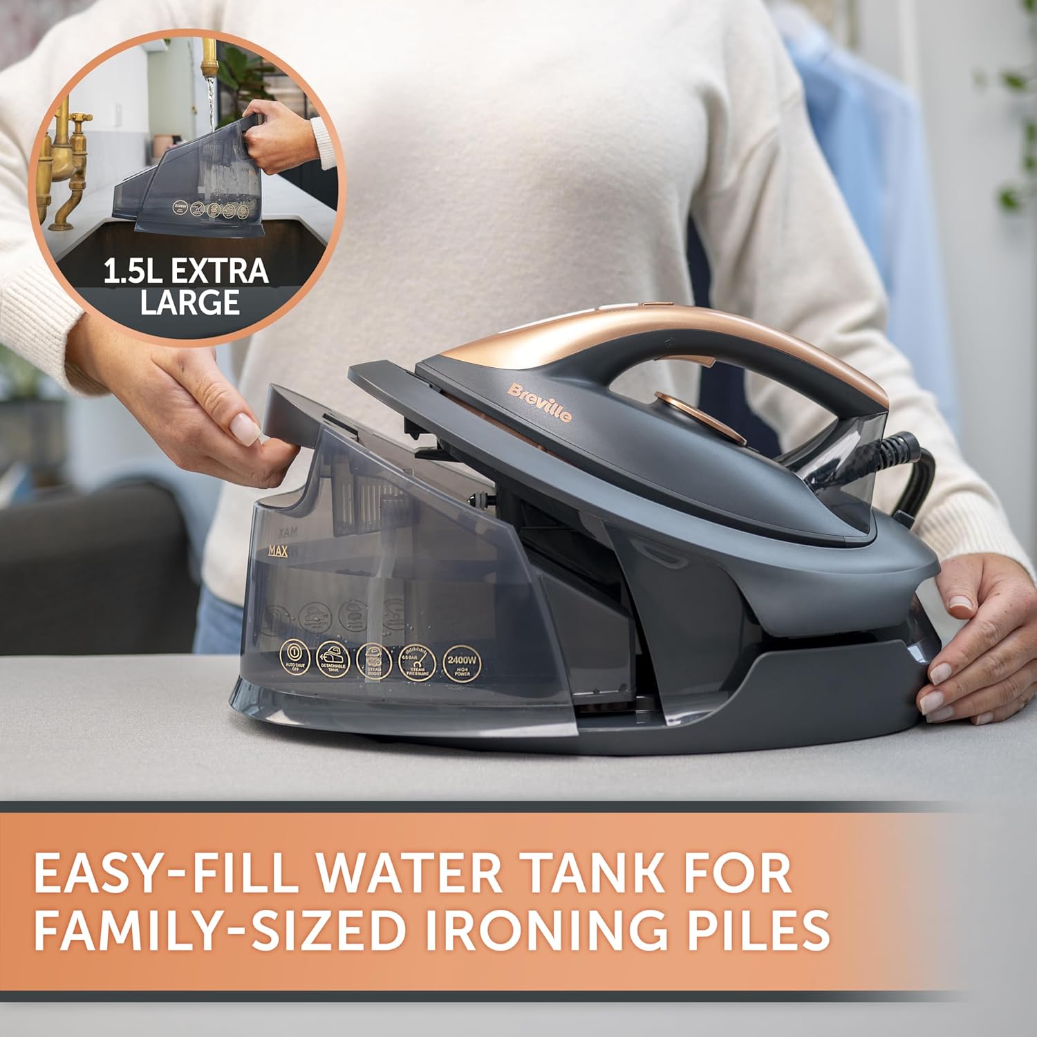 2400W Steam Generator Iron 6.5 Bar Pressure 1.5L Tank Ceramic Soleplate