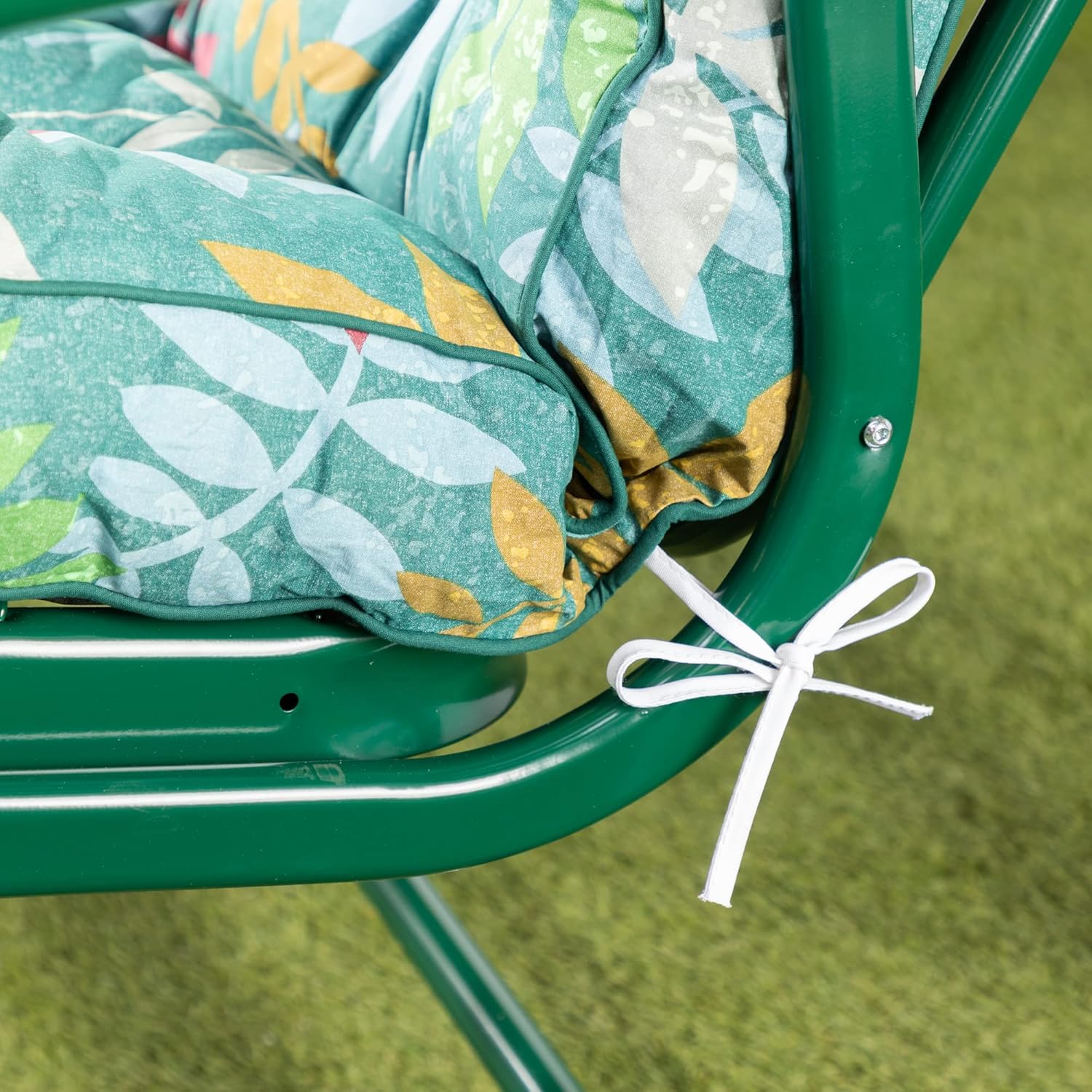 3 Seater Reclining Garden Swing Seat Green Canopy Cushions