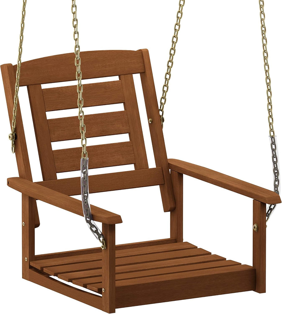 Single Wooden Porch Swing Chair with Chains Natural
