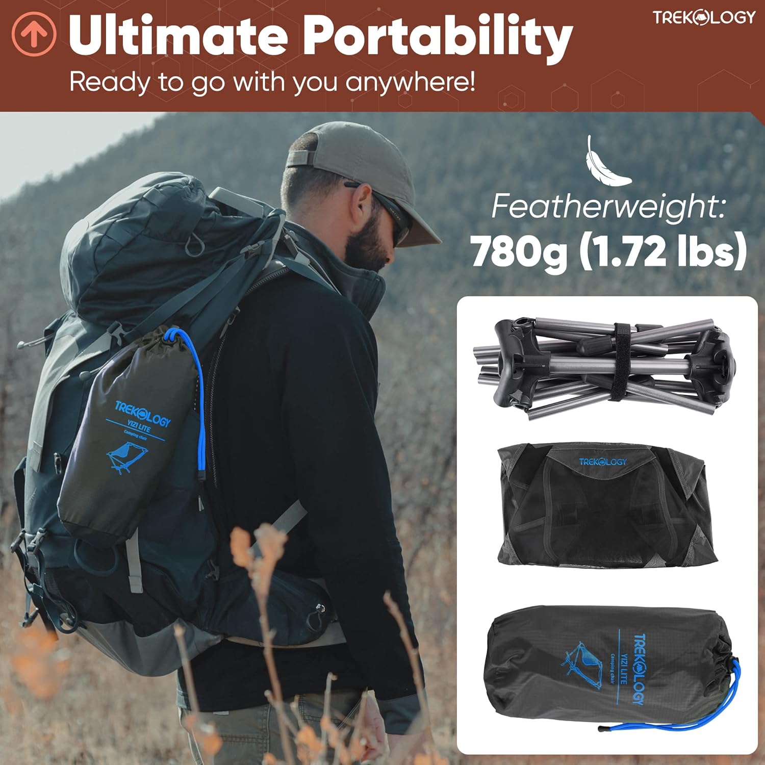 Ultralight Camping Chair Compact Foldable Grey