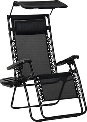 Zero Gravity Sun Lounger Chair Foldable with Canopy Black