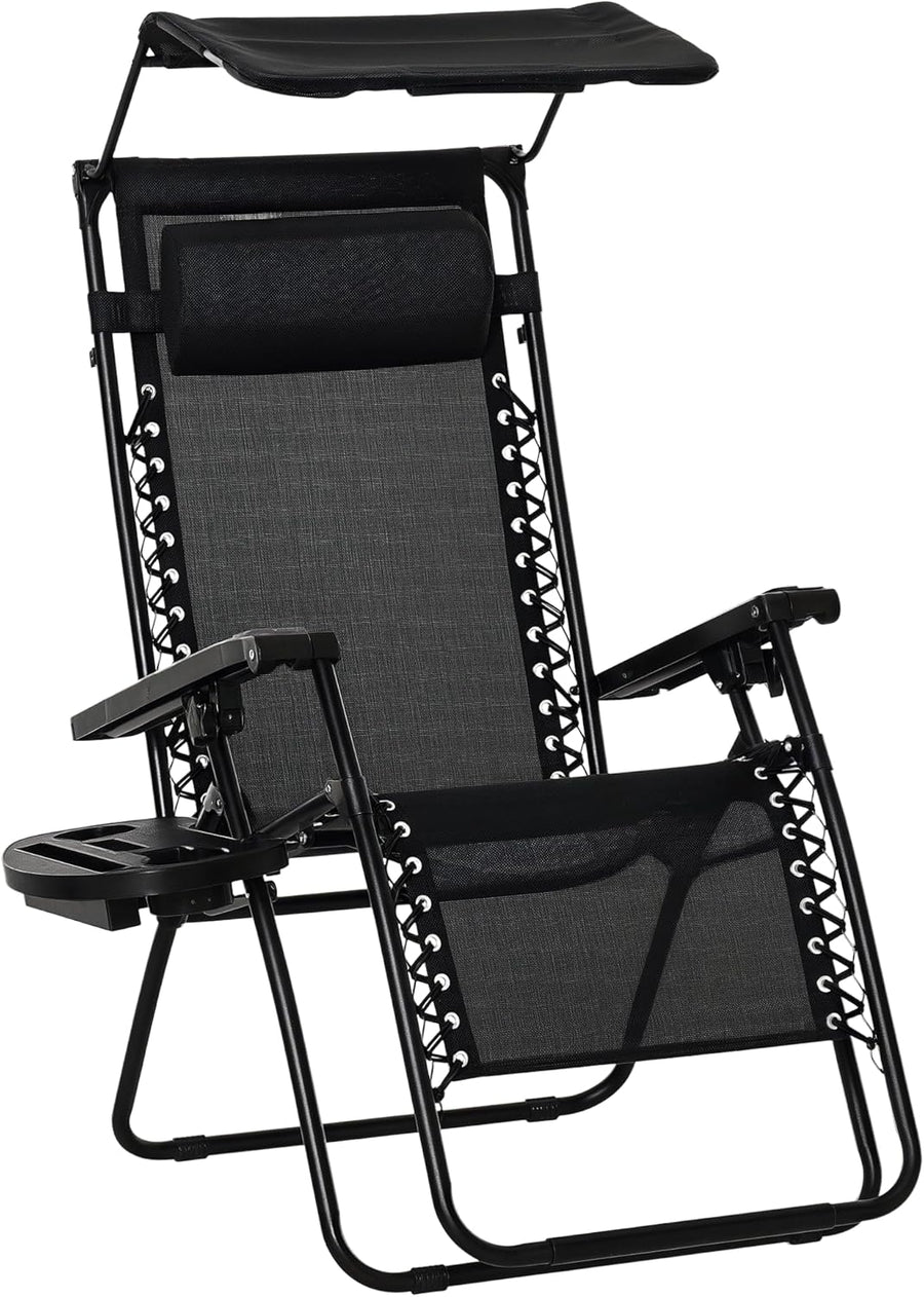 Zero Gravity Sun Lounger Chair Foldable with Canopy Black
