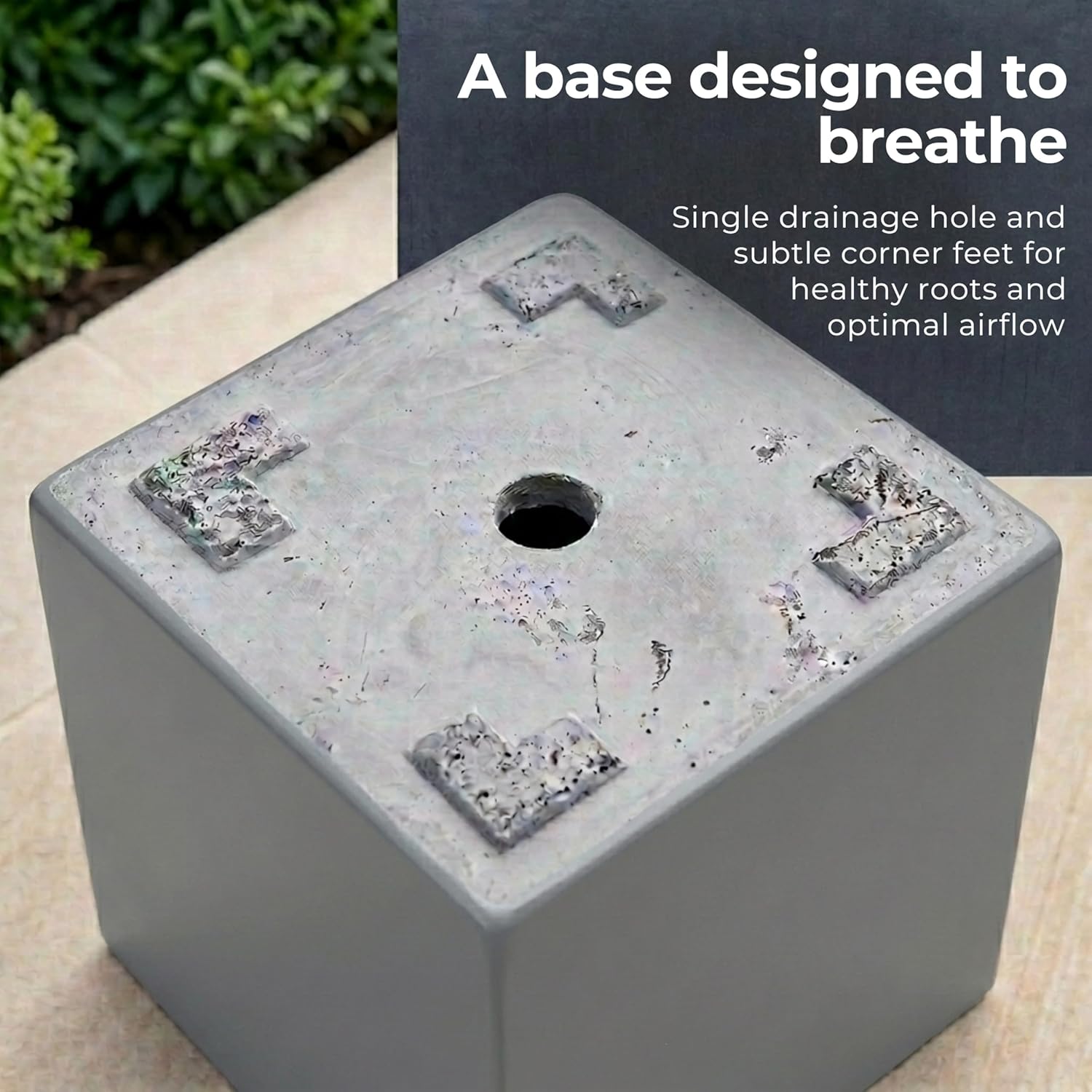 25cm Grey Square Planter Stone Effect Small Garden Pot Drainage