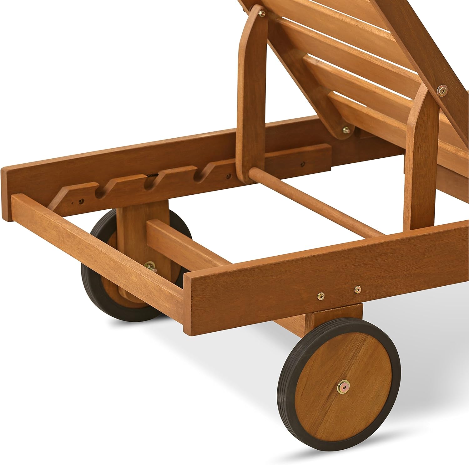 Wooden Outdoor Lounger Chair with Pull Out Tray Natural Patio