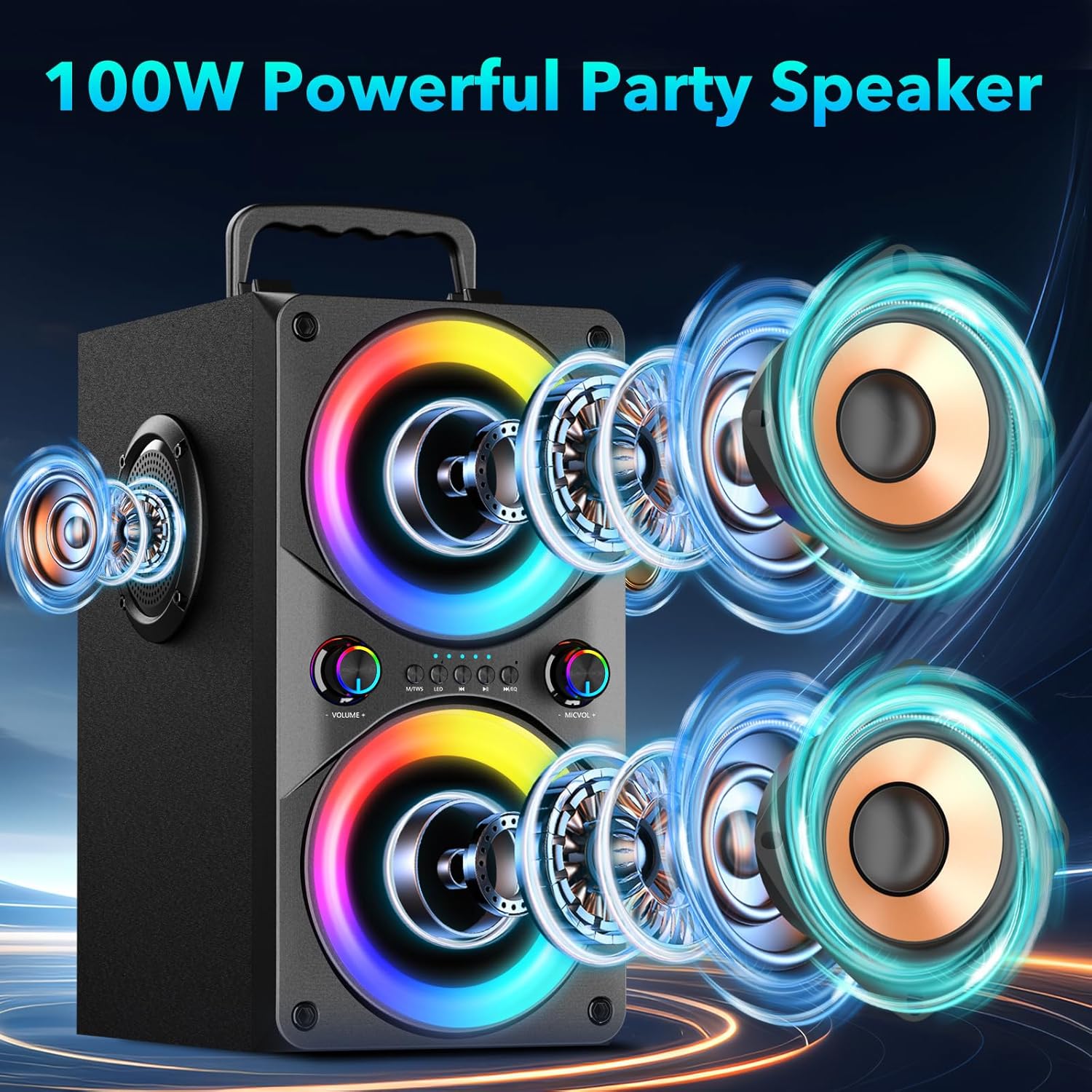 100W Bluetooth Speaker Portable Deep Bass Boombox LED TWS