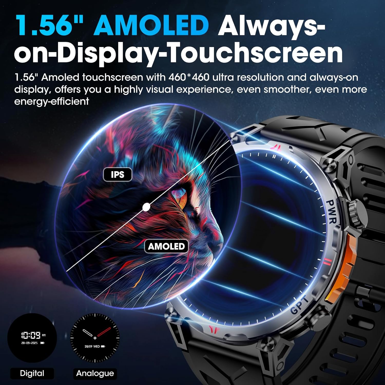 Military GPS Smart Watch AMOLED Bluetooth Call Compass Fitness Watch