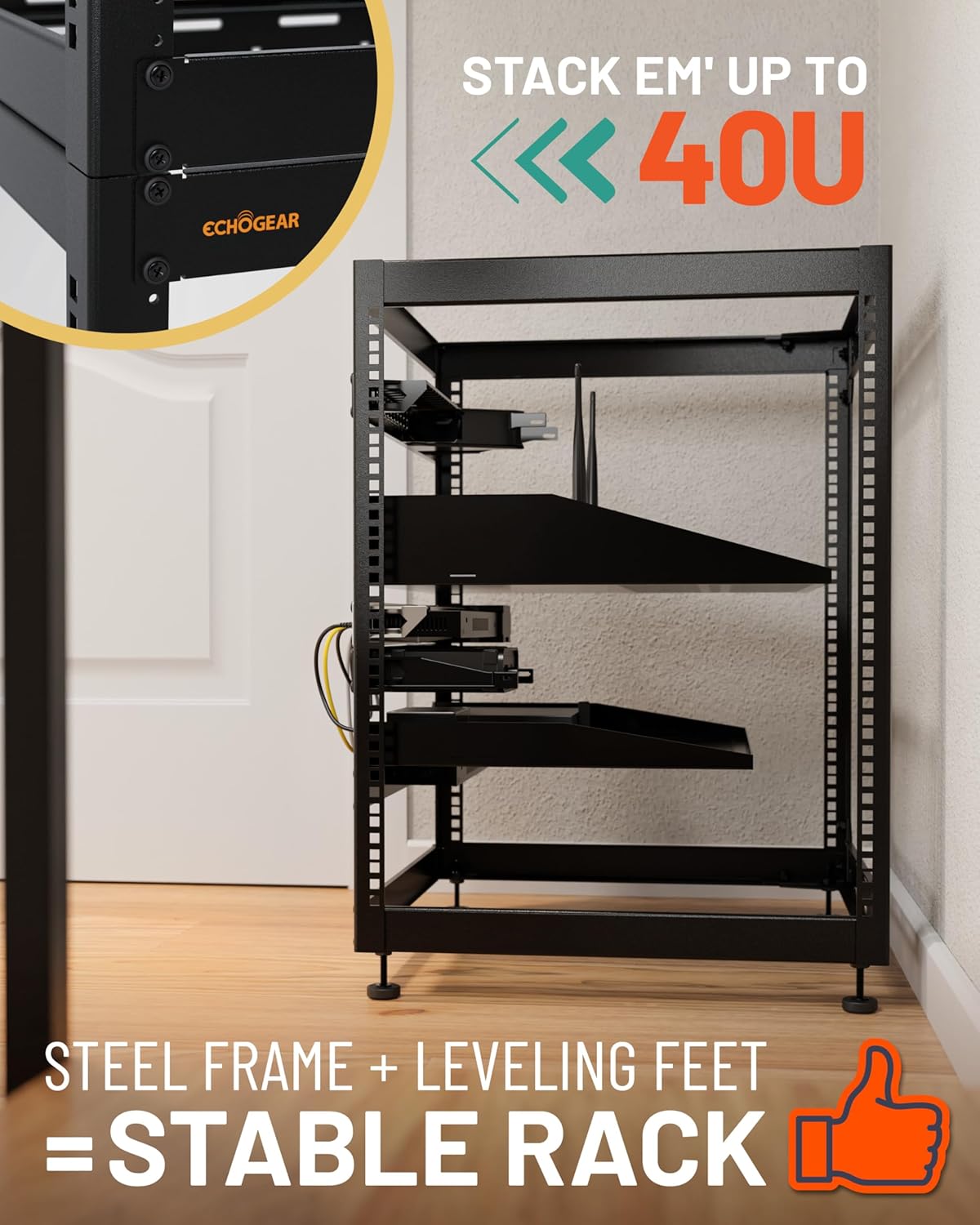 15U Open Frame AV Server Rack Wall Mount Black