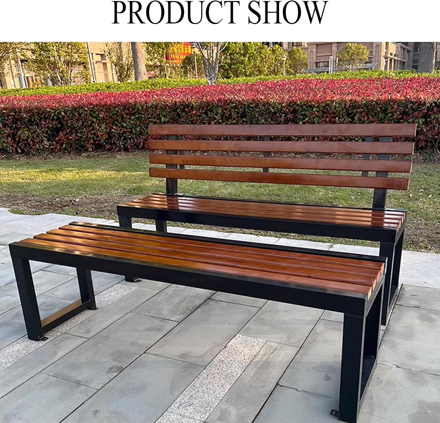 3 Seater Garden Bench 1.2m Wood Metal Outdoor Patio Park Seat