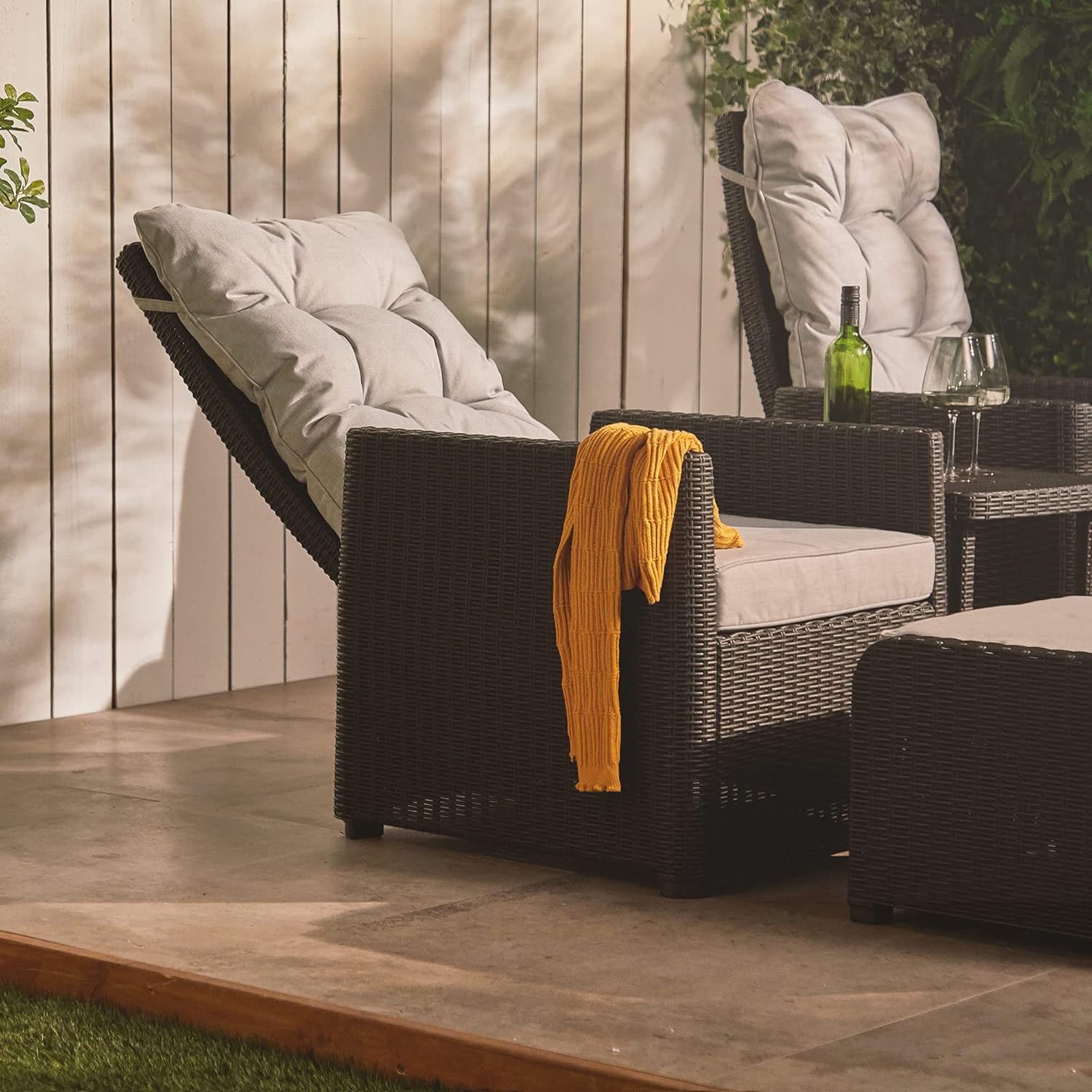 Reclining Rattan Bistro Set 2 Seater Chairs Stools Table