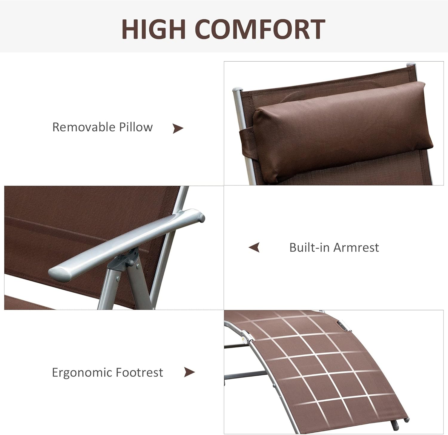 Heavy Duty Folding Sun Lounger 7 Level Recliner Brown
