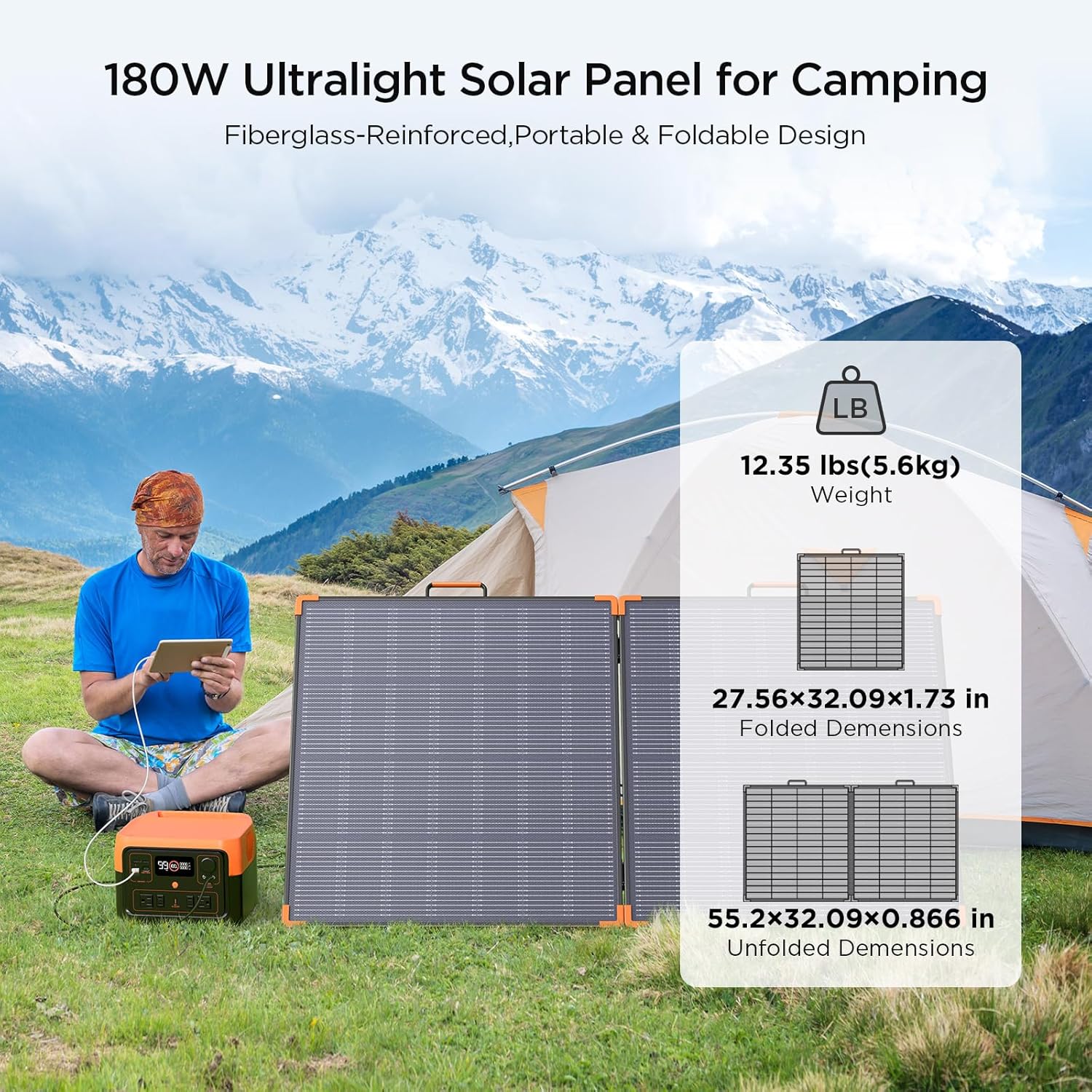 180W Foldable Solar Panel N Type IP68 RV Camping Charger