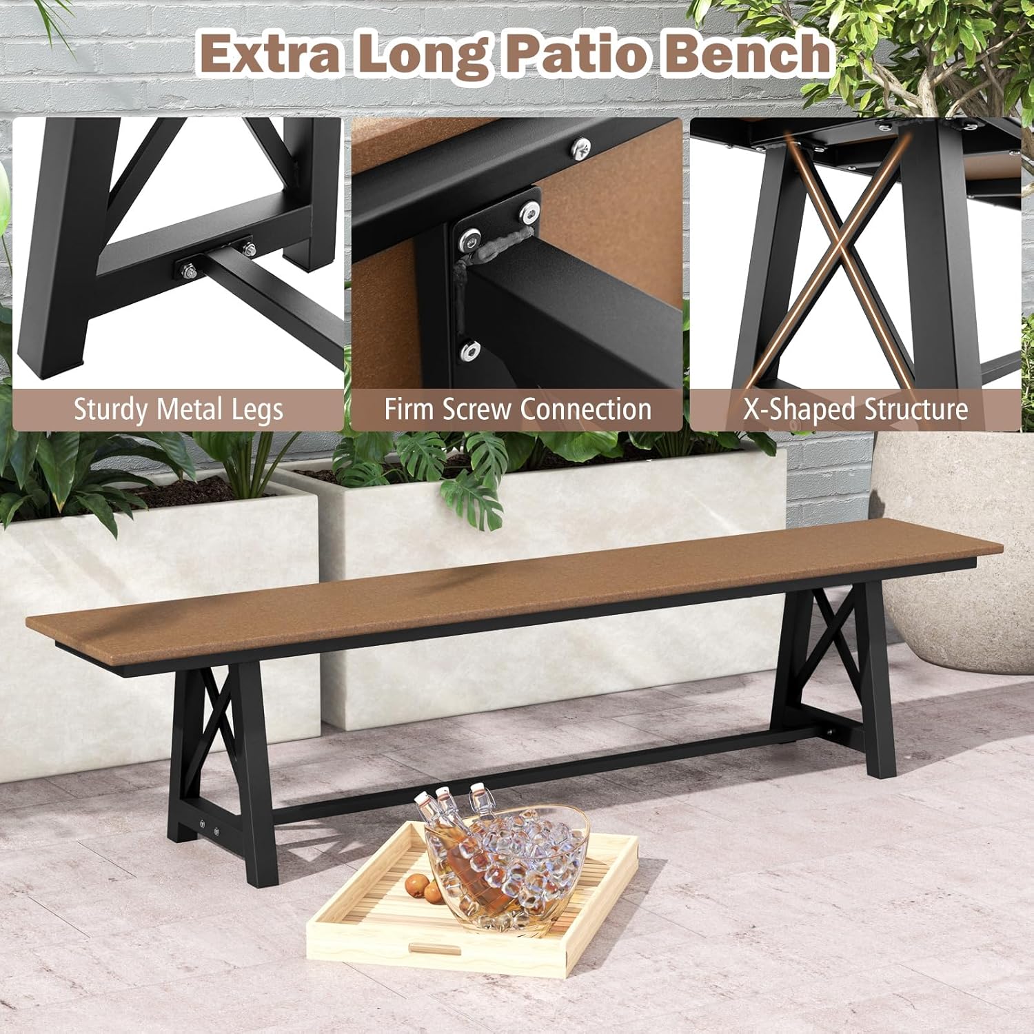 4 Seater Outdoor Garden Bench 183cm Heavy Duty Patio Seat